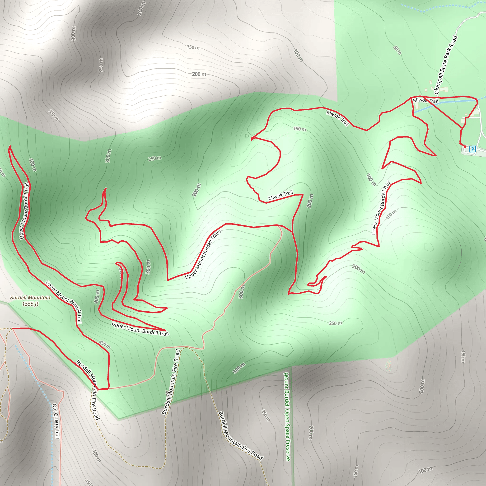 Miwok and Upper Mount Burdell Trail mobile static map