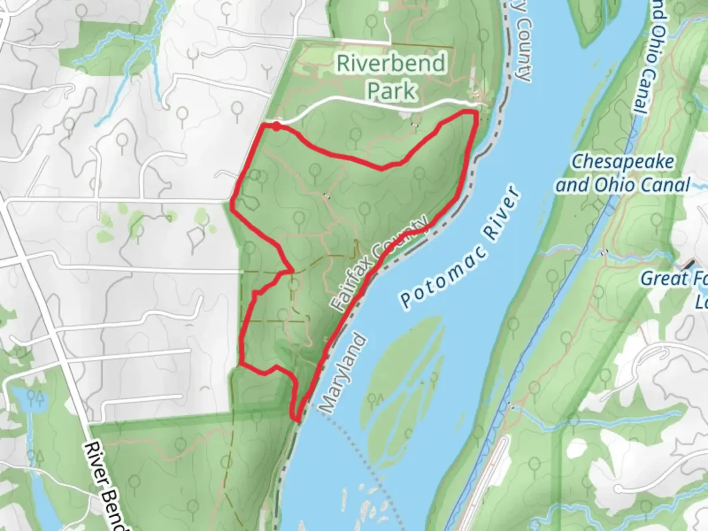 An image depicting the trail Madison's Escape Trail, Bootlegger Trail and Potomac Heritage Trail and its surrounding area.