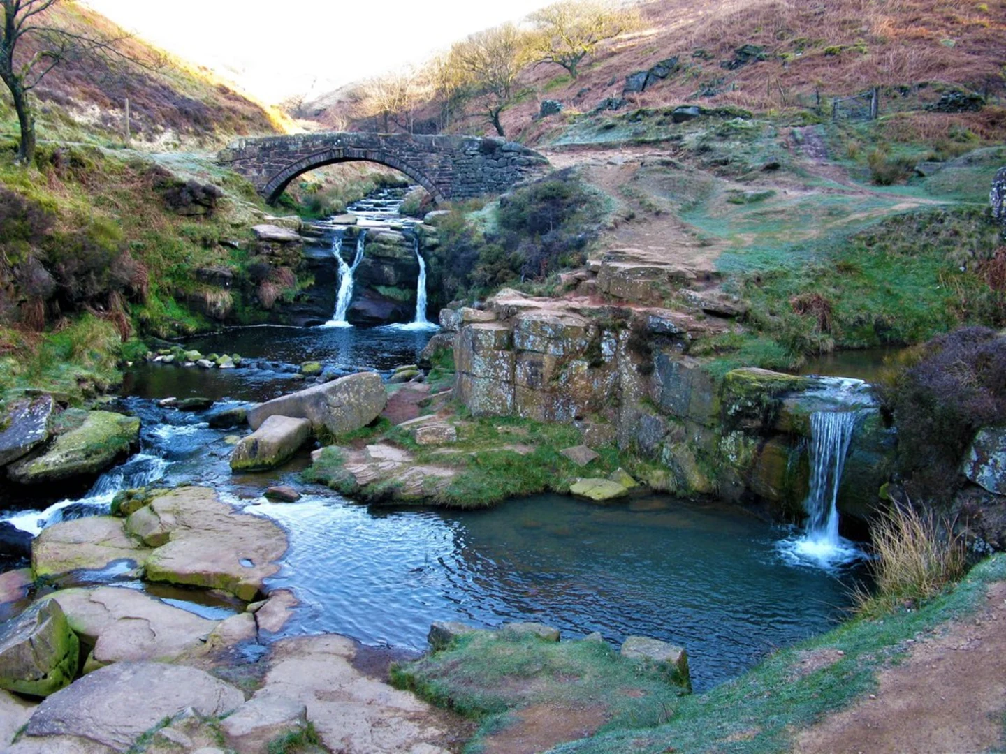 An image depicting the trail Wildboarclough East Loop via Whetstone Ridge and Three Shire Head and its surrounding area.
