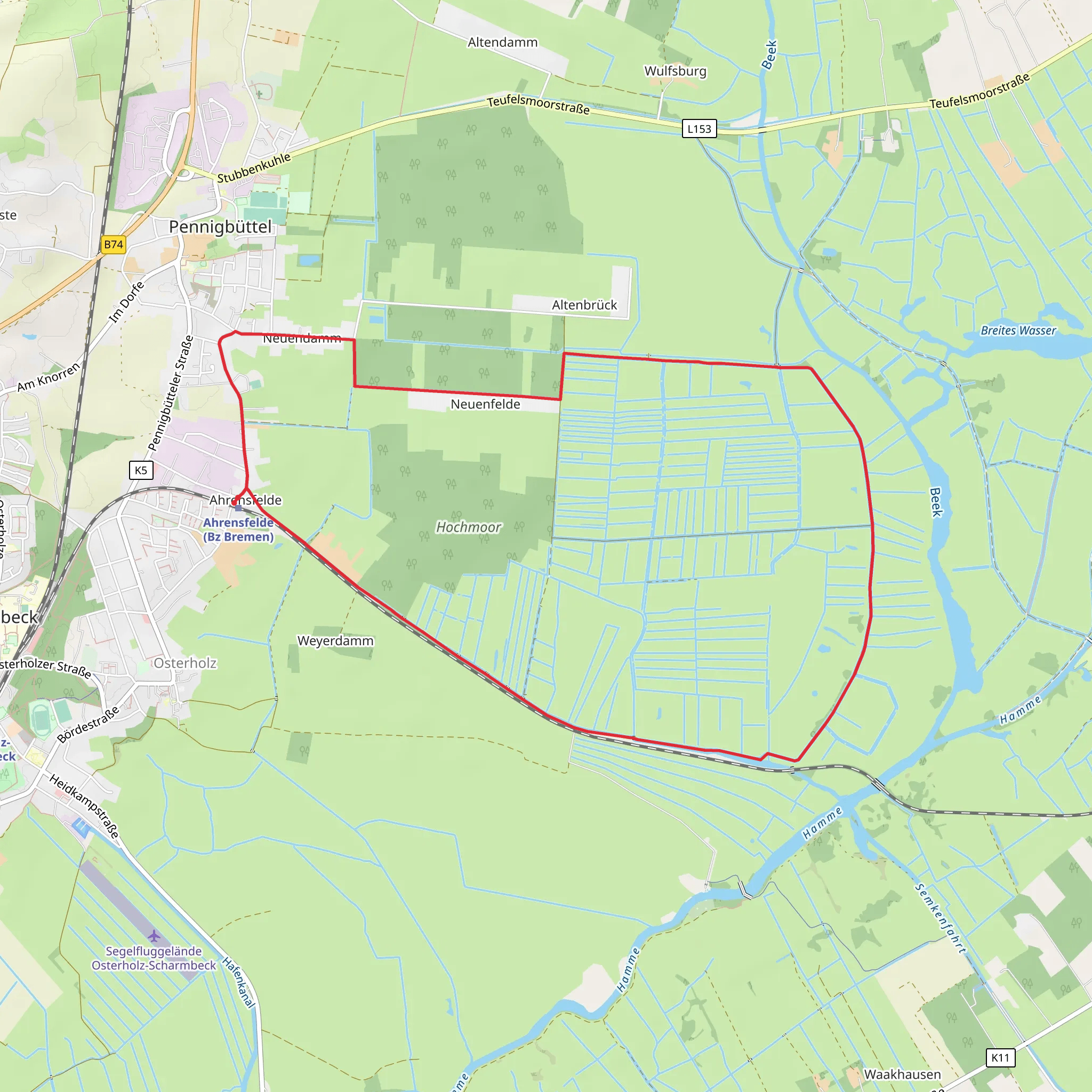 Hochmoor, Ahrensfelder Damm and Neuenfelde Loop mobile static map