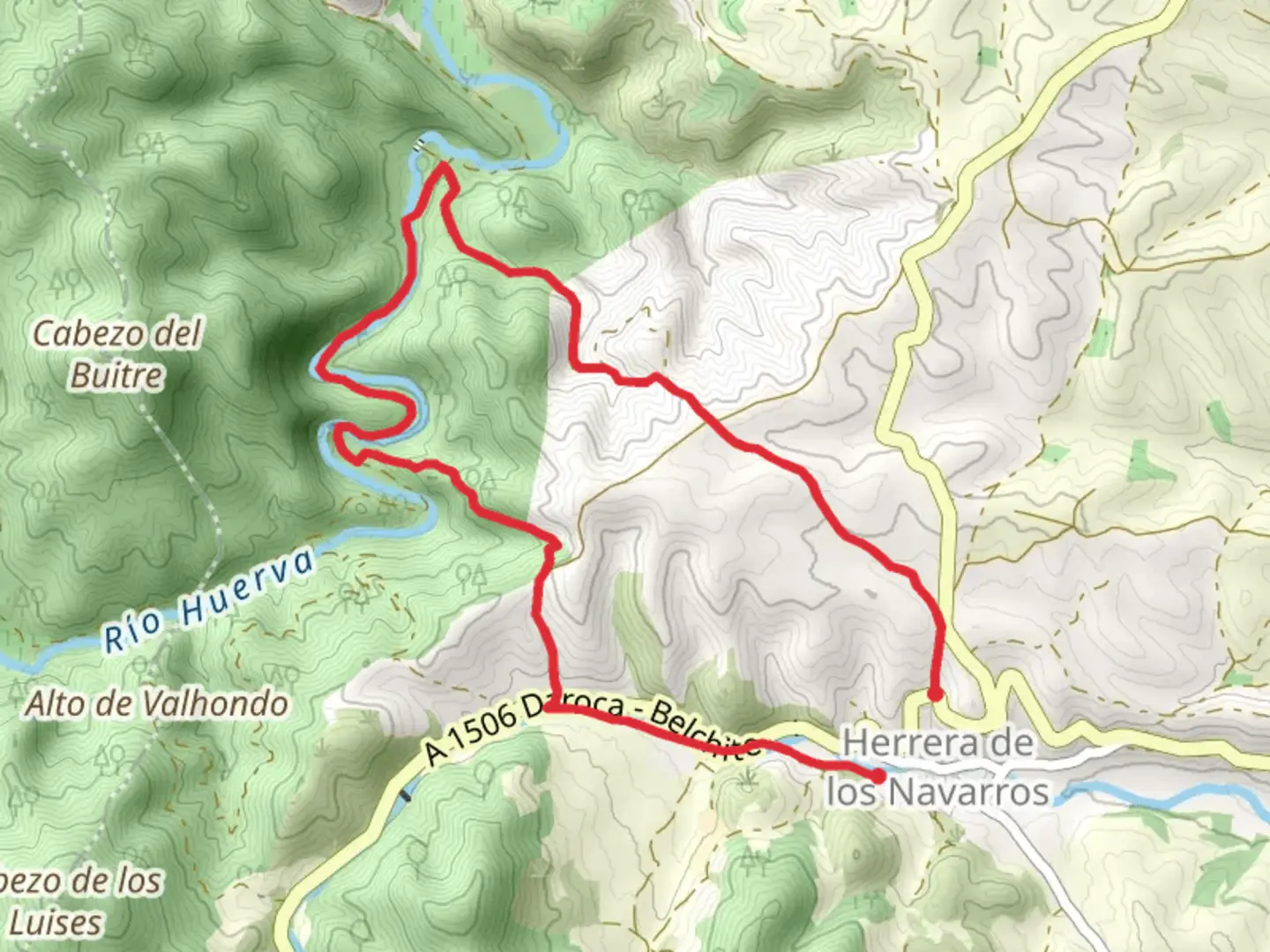 An image depicting the trail Route of the Mills in the Hoces del Huerva PR Z 54 and its surrounding area.