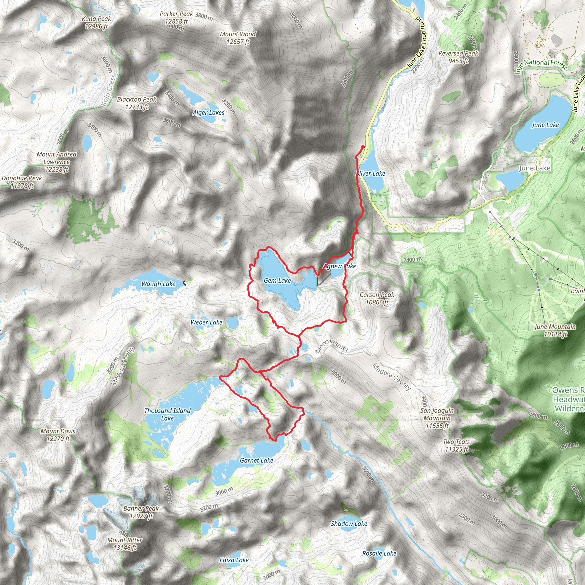 Gem Lake, Agnew Lake and Garnet Lake Loop mobile static map