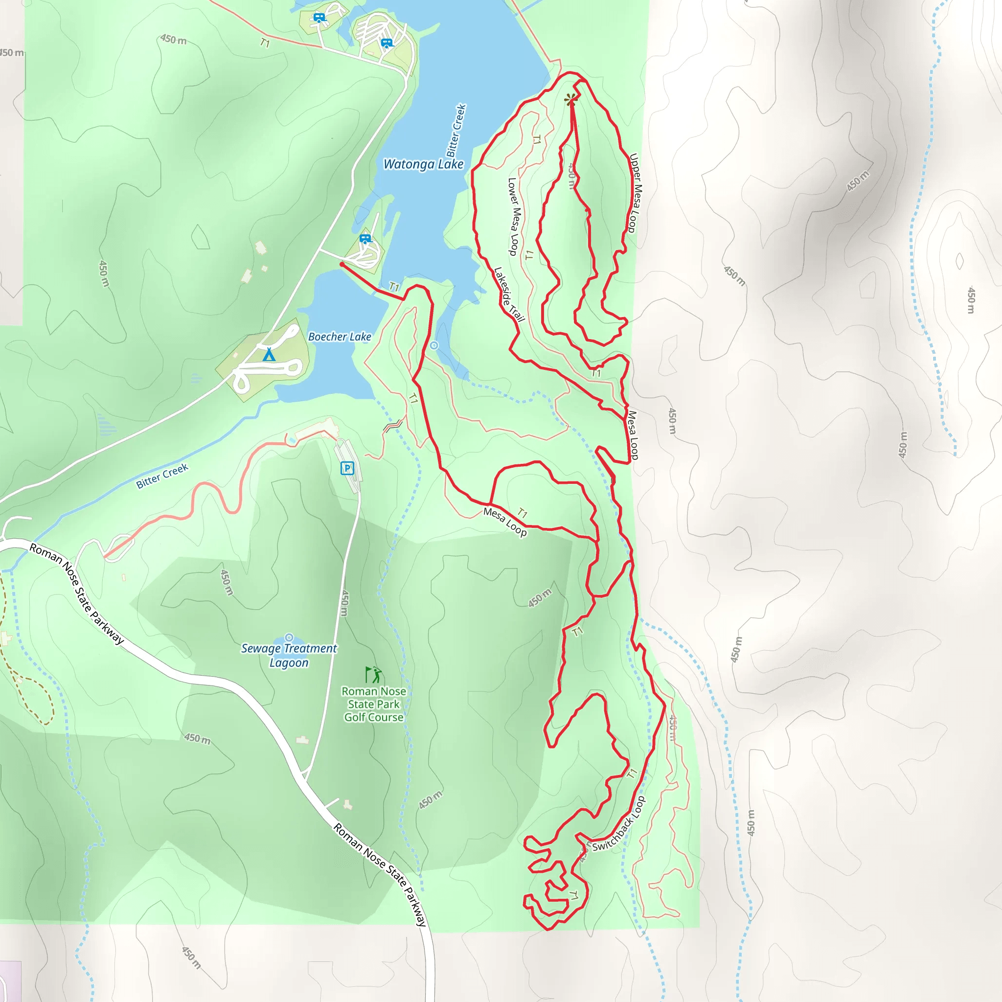 Switchback Loop, Upper Mesa Loop and Lakeside Trail Loop mobile static map