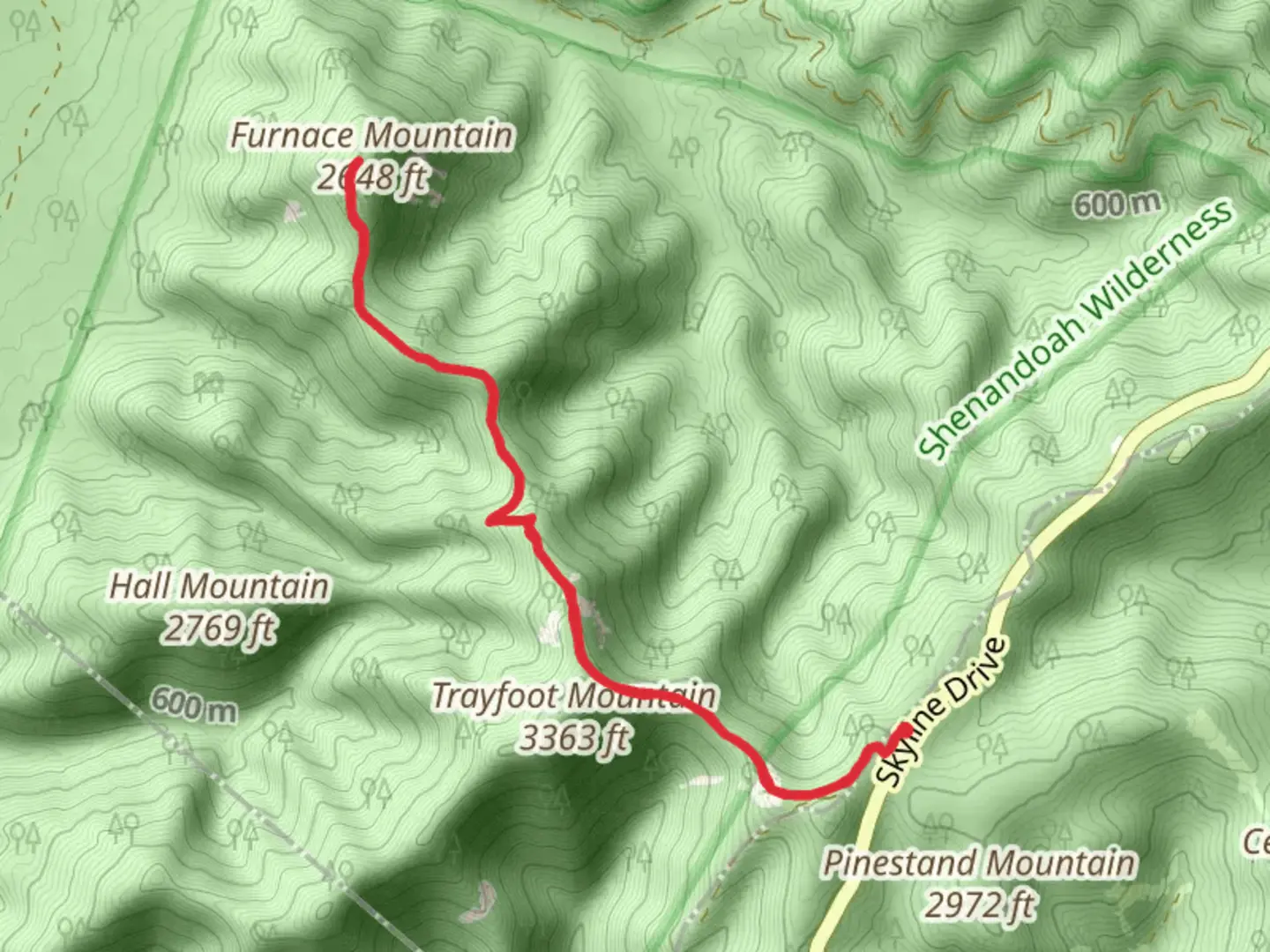 An image depicting the trail Furnace Mountain via Appalachian Trail and its surrounding area.