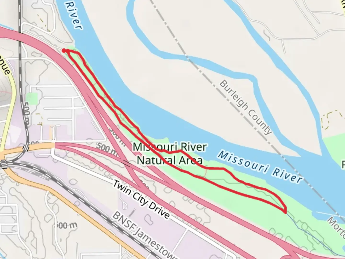 An image depicting the trail Missouri River Natural Area Loop and its surrounding area.