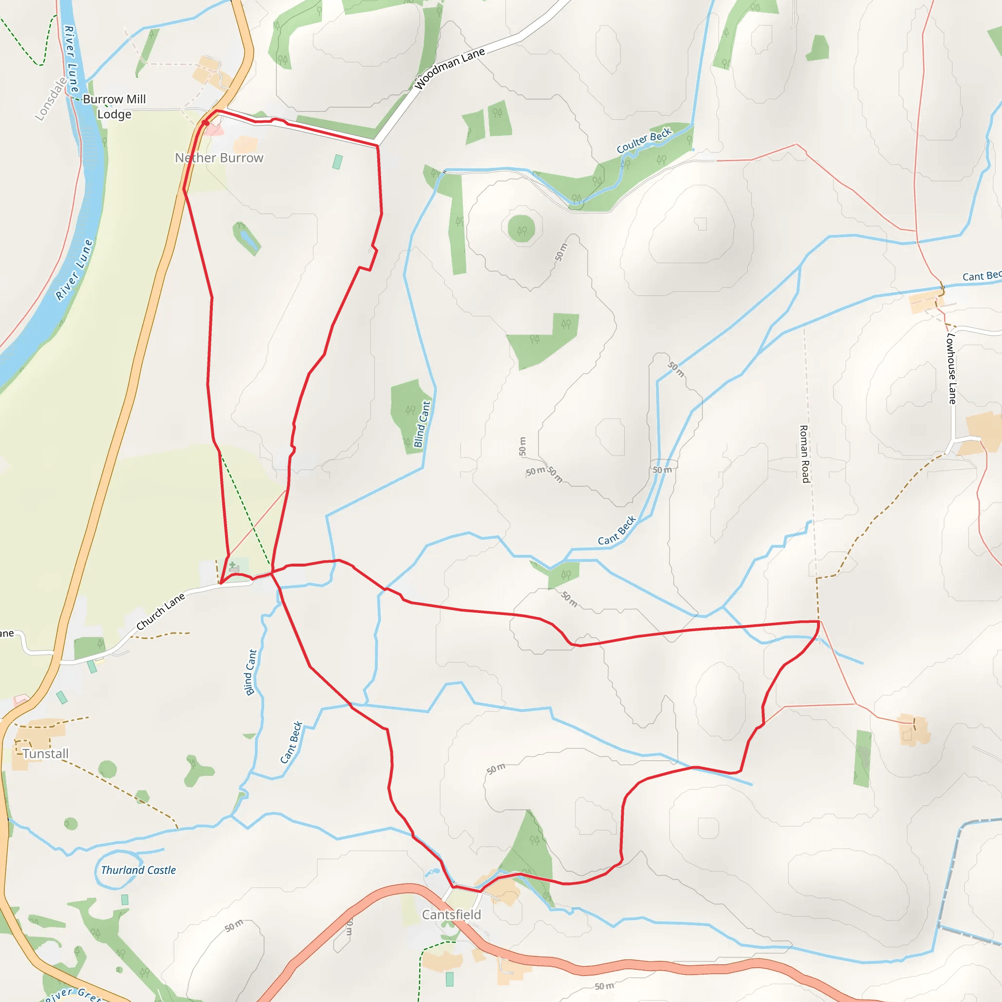 Nether Burrow and Cantsfield Loop mobile static map