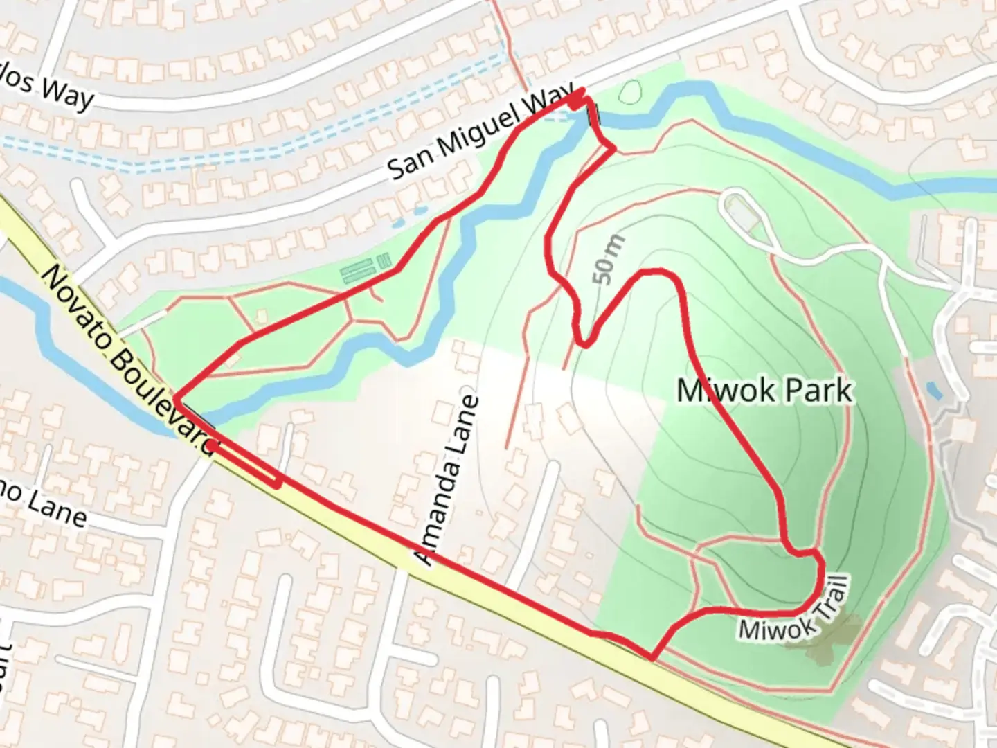 An image depicting the trail Miwok Loop Trail and its surrounding area.