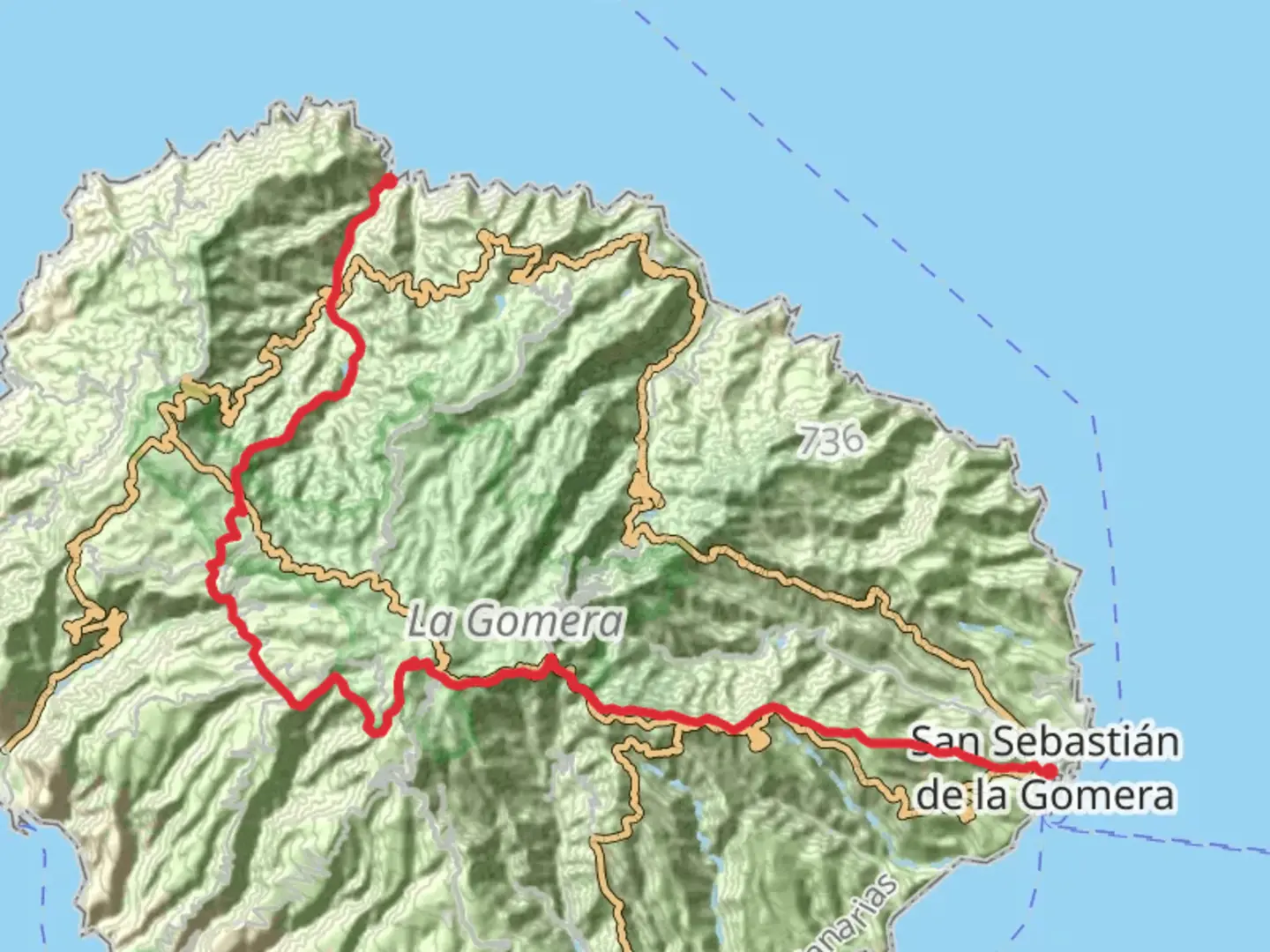An image depicting the trail GR 131 La Gomera and its surrounding area.