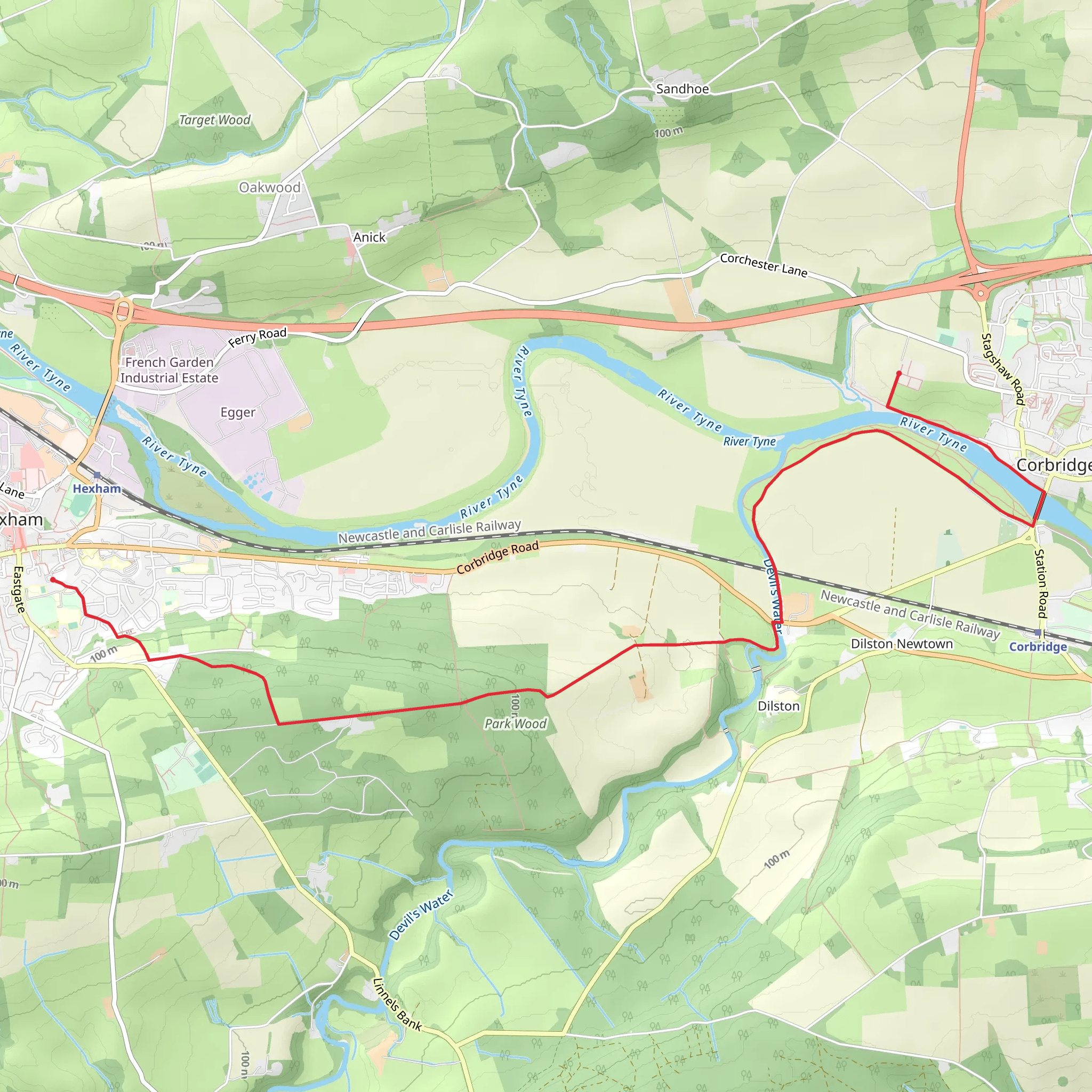 Hexham to Corbridge mobile static map