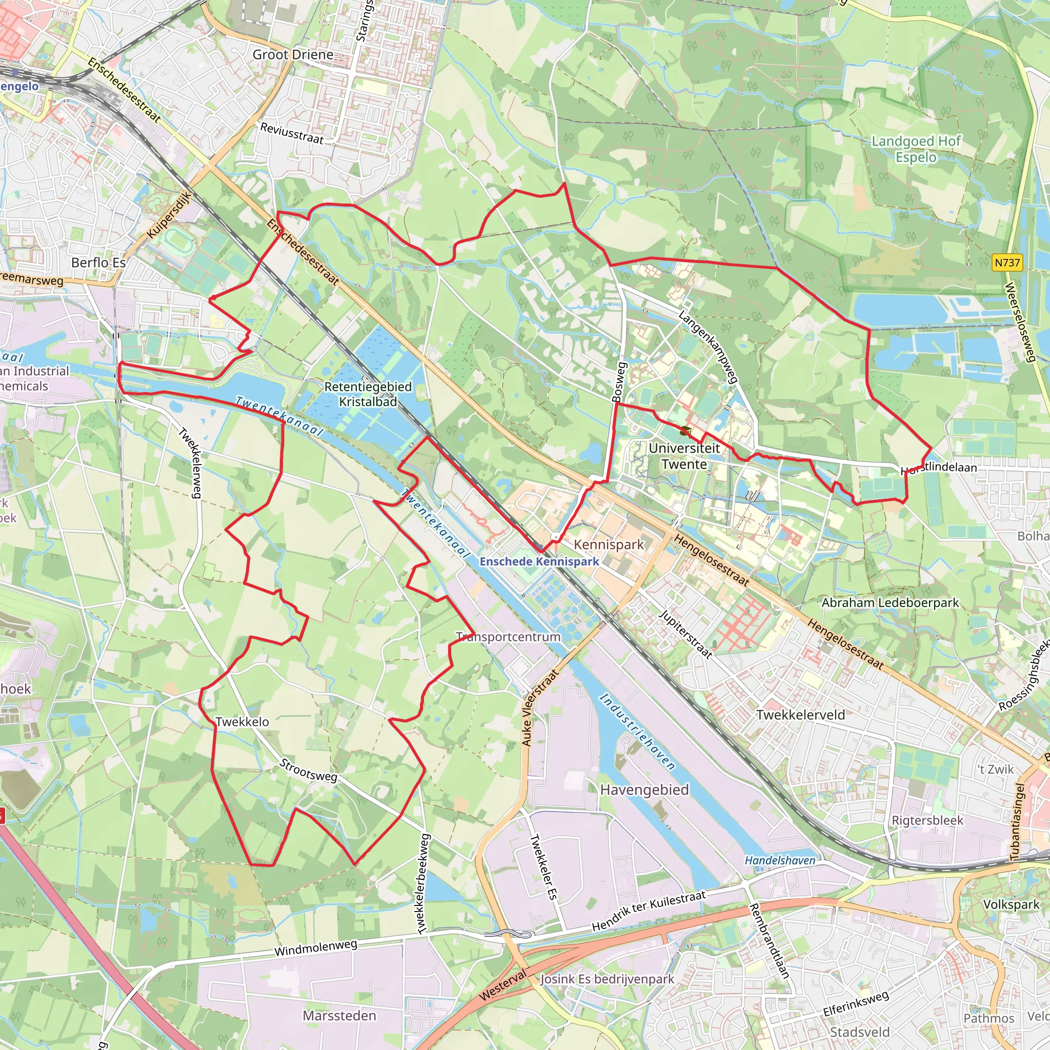Twentekanaal and Kristalbad via Rondje Hengelo and Enschede mobile static map
