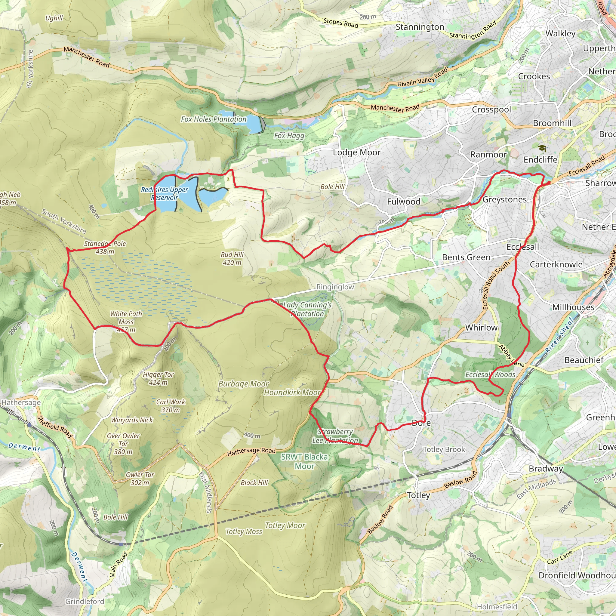 Ringinglow Loop via Redmires Reservoir mobile static map
