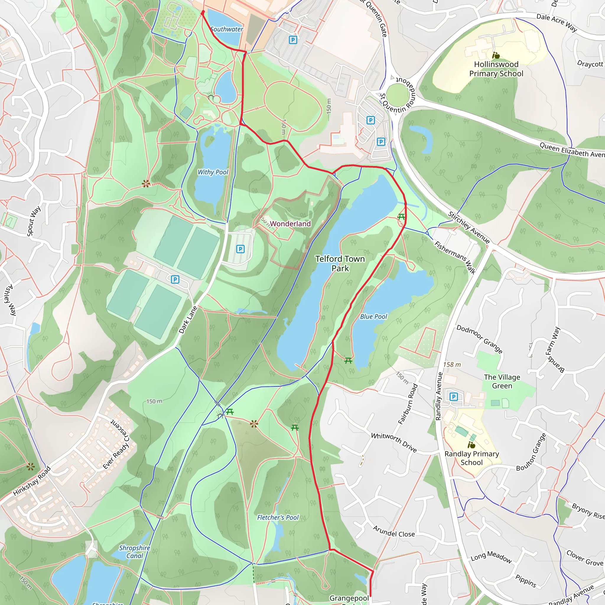 Southwater and Grangepool Park Walk mobile static map