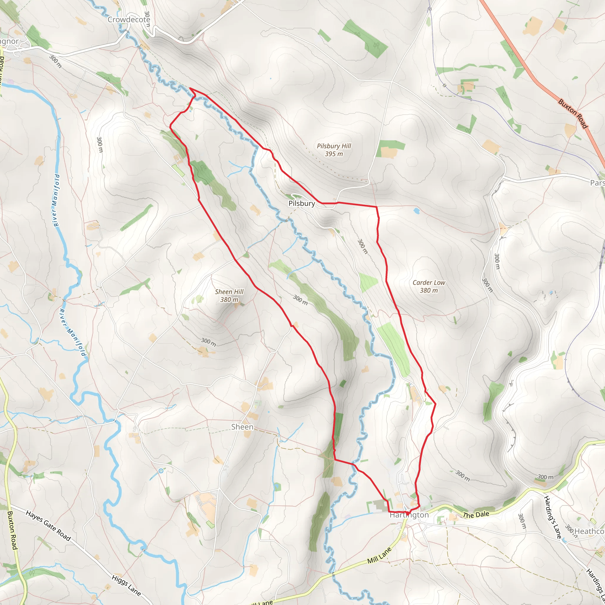 Hartington and Pilsbury Loop via Pilsbury Castle mobile static map