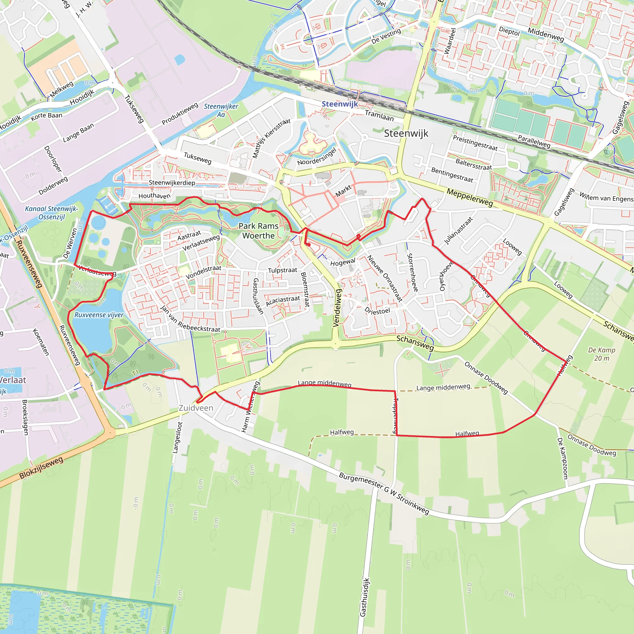 Park Rams Woerthe and Ruxveense Vijver via WaterReijkpad and Half Weg mobile static map