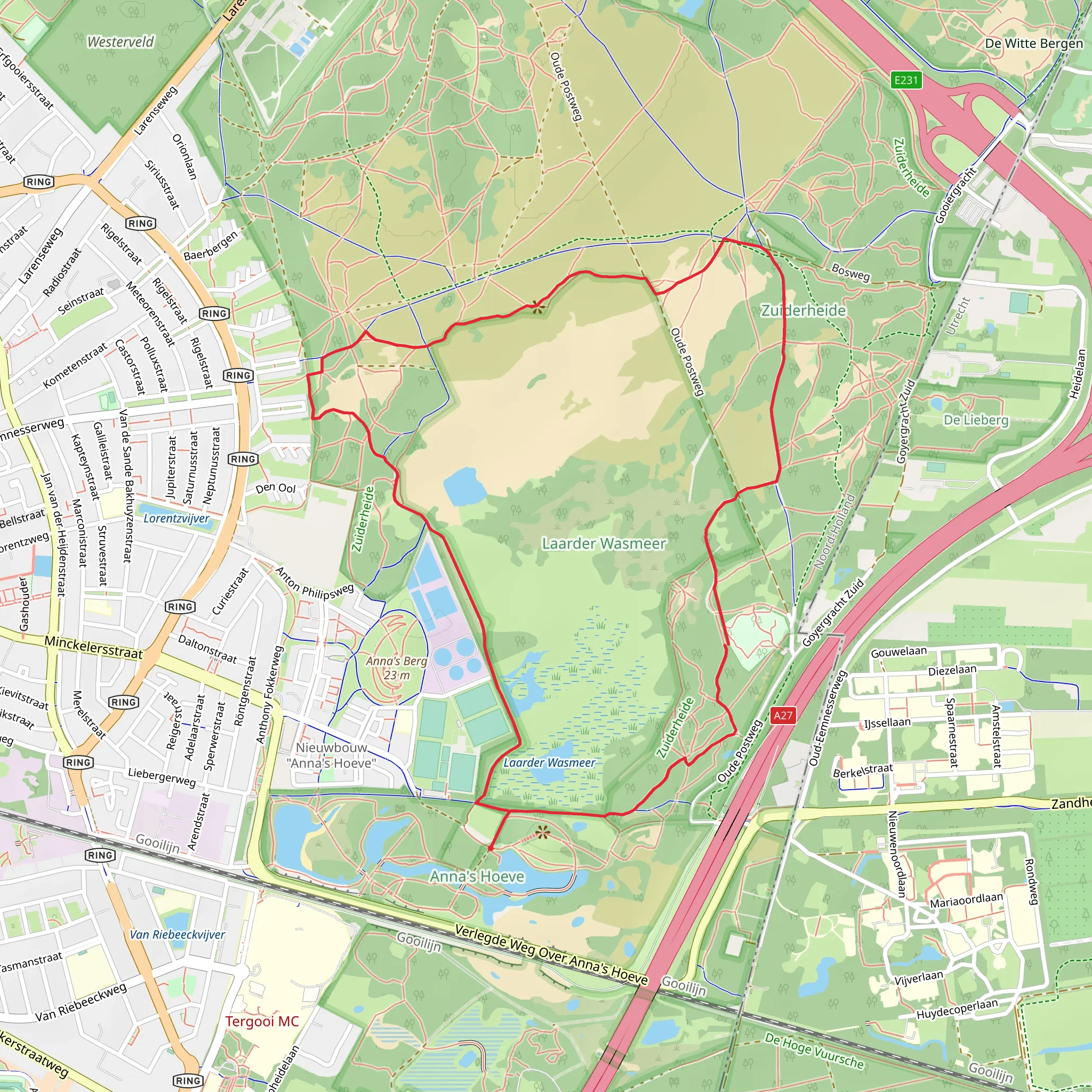 Zuiderheide, Laarder Wasmeer and Heidebloem Loop mobile static map