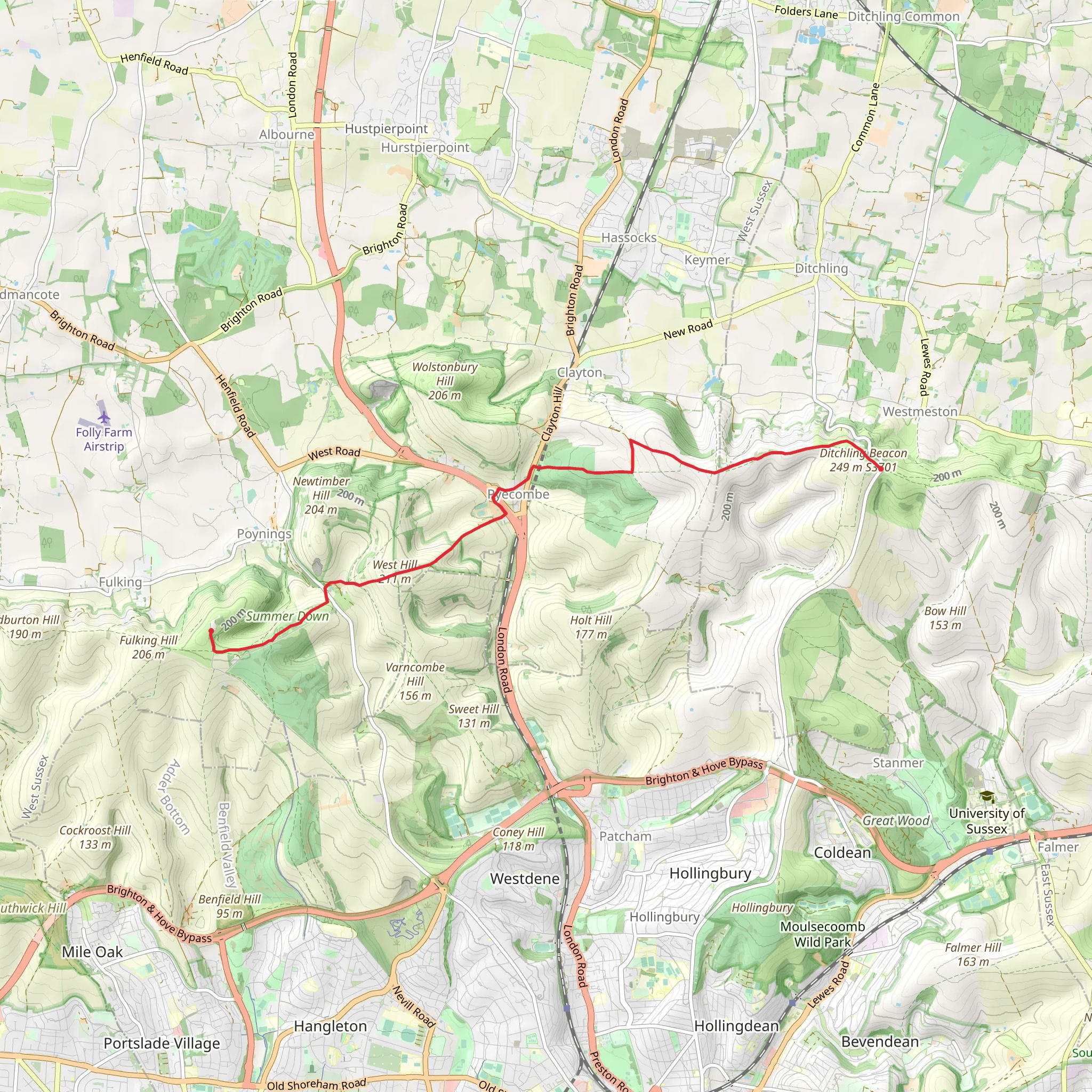 Ditchling Beacon to Devil's Dyke mobile static map