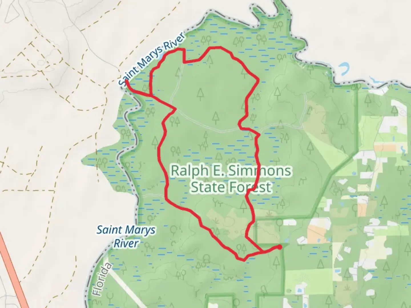 An image depicting the trail Ralph E Simmons Memorial State Forest Loop Trail and its surrounding area.