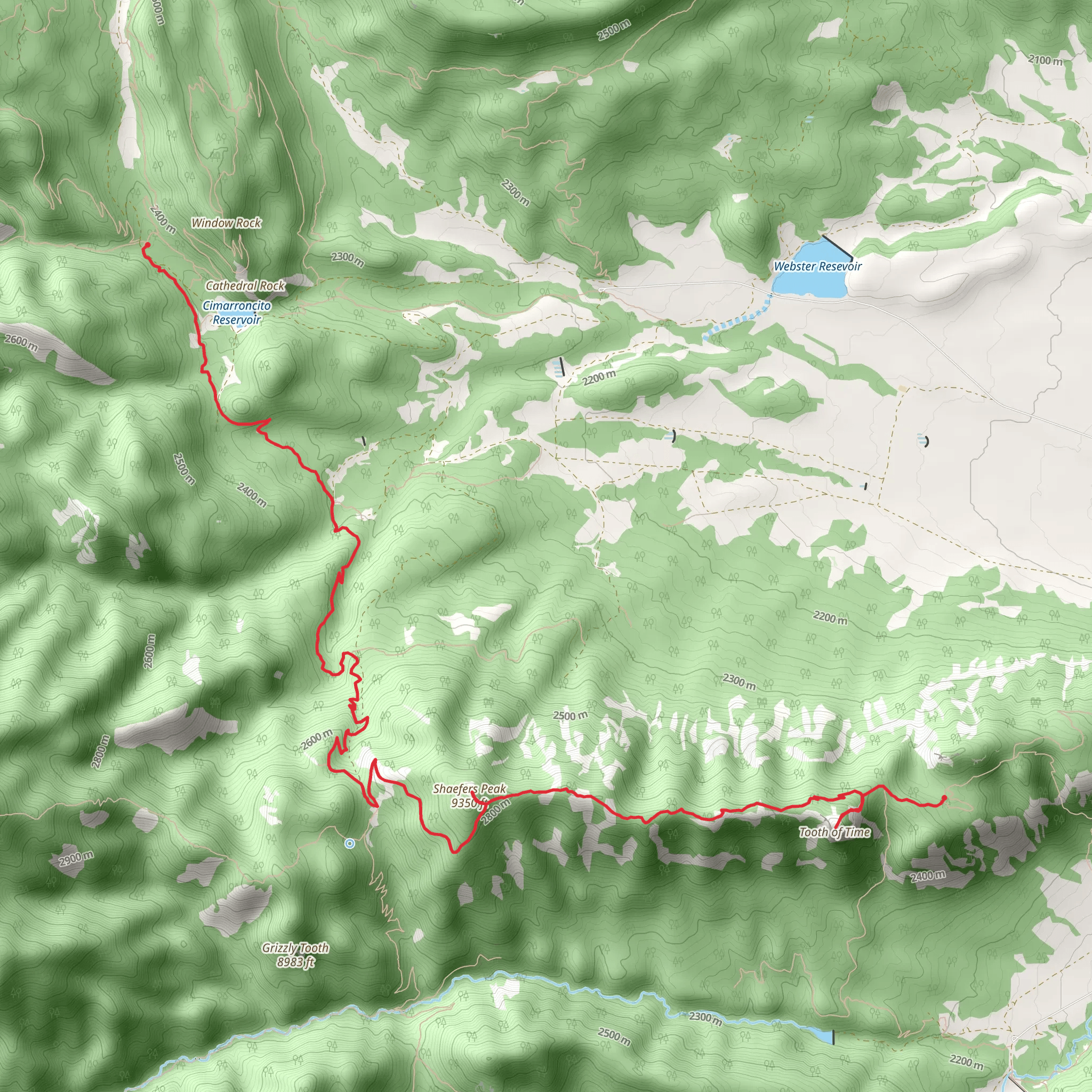 Hunting Lodge, Shaefers Peak, Tooth of Time and Tooth Ridge Camp mobile static map