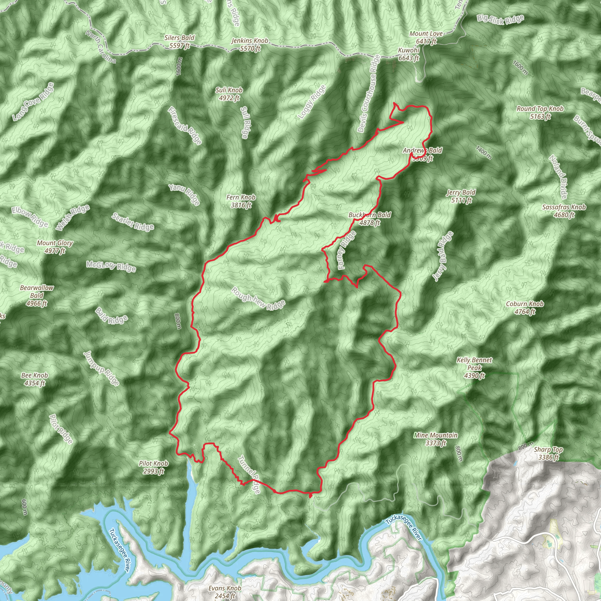 Lakeshore, Forney Creek and Andrews Bald Loop Trail mobile static map