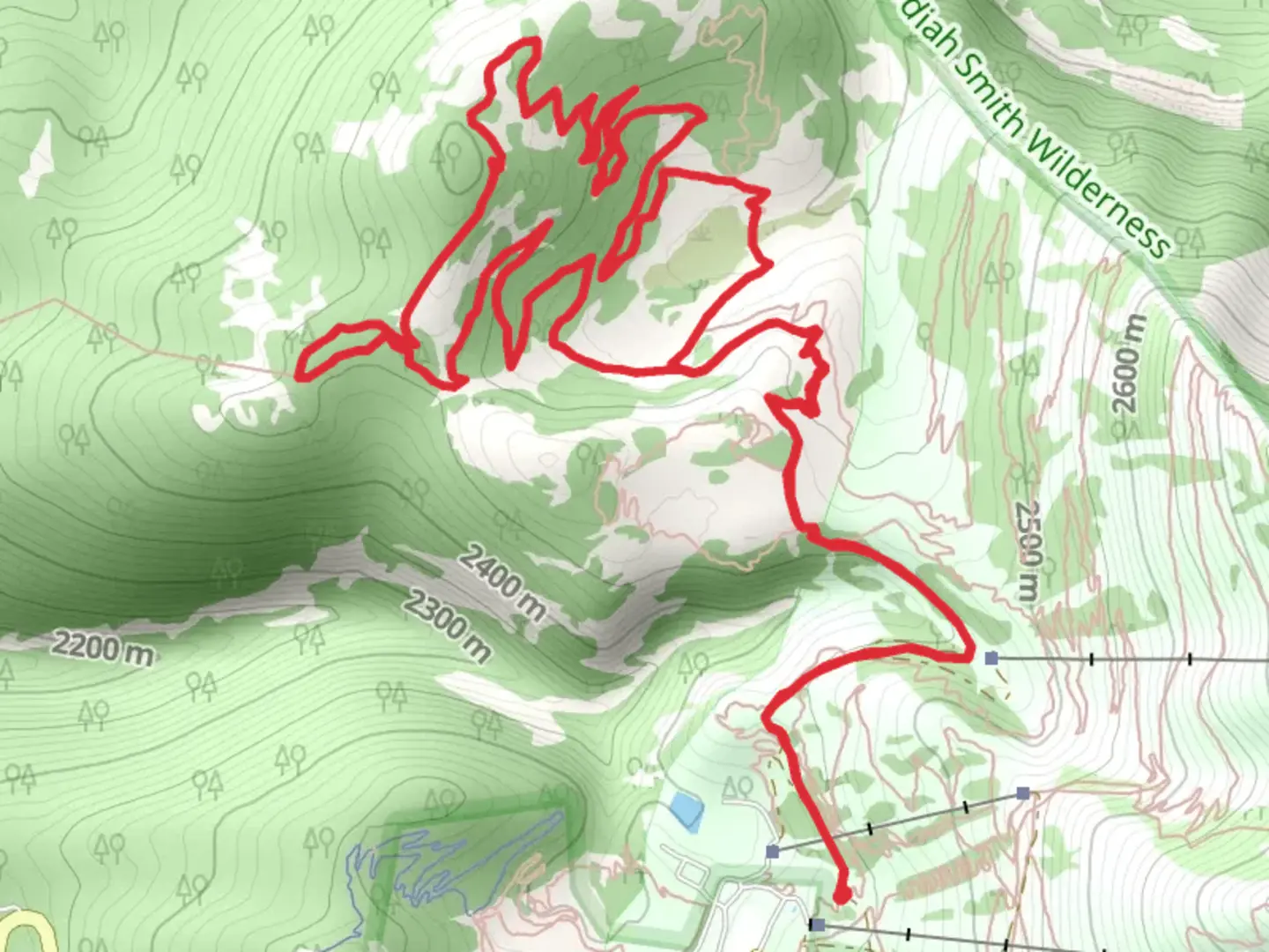 An image depicting the trail Quakie Ridge and its surrounding area.