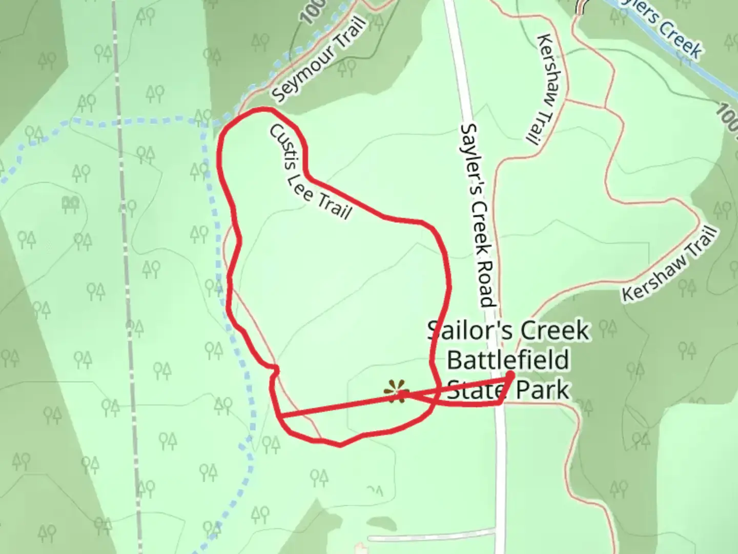 An image depicting the trail Custis Lee Loop Trail and its surrounding area.