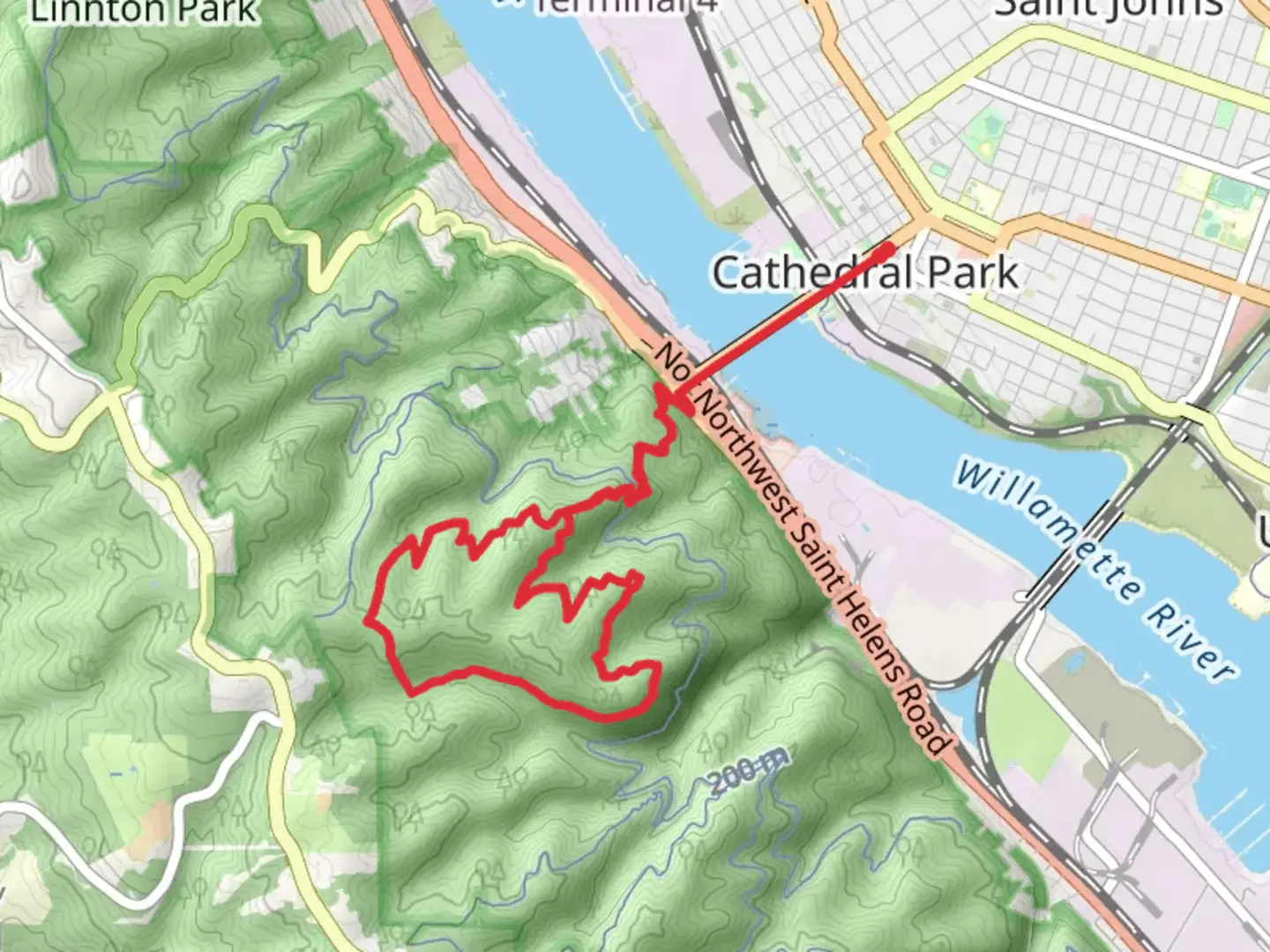 An image depicting the trail Saint Johns Bridge, Wildwood and Hardesty Loop Trail and its surrounding area.