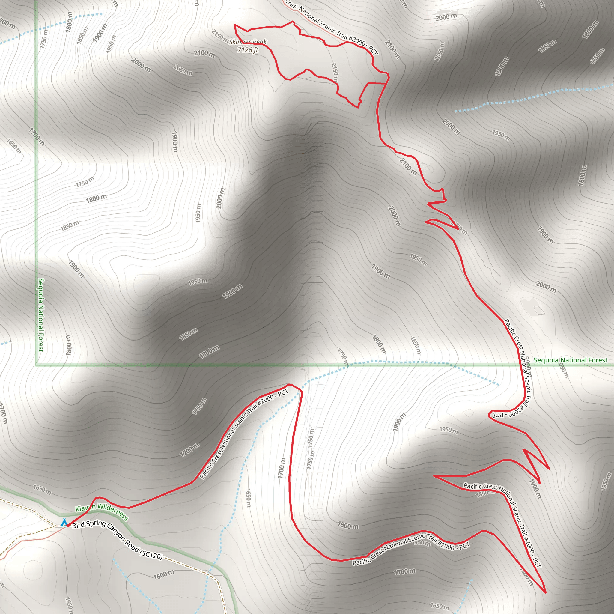 Skinner Peak via Bird SPring Pass mobile static map