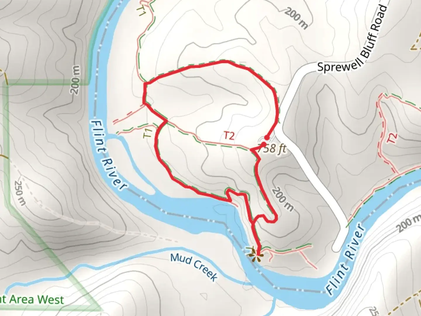 An image depicting the trail Flint Upper River Loop Trail and its surrounding area.