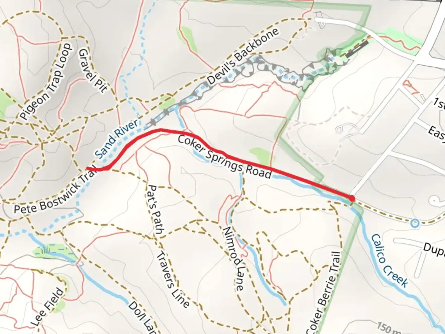 An image depicting the trail Coker Springs Road and its surrounding area.