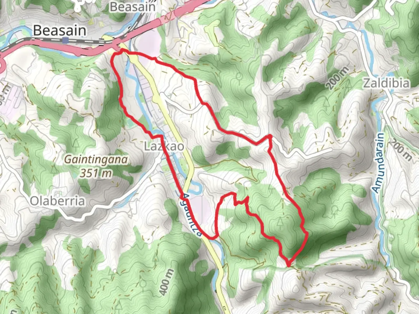 An image depicting the trail Lazkao - Iramendi PR GI 3 and its surrounding area.