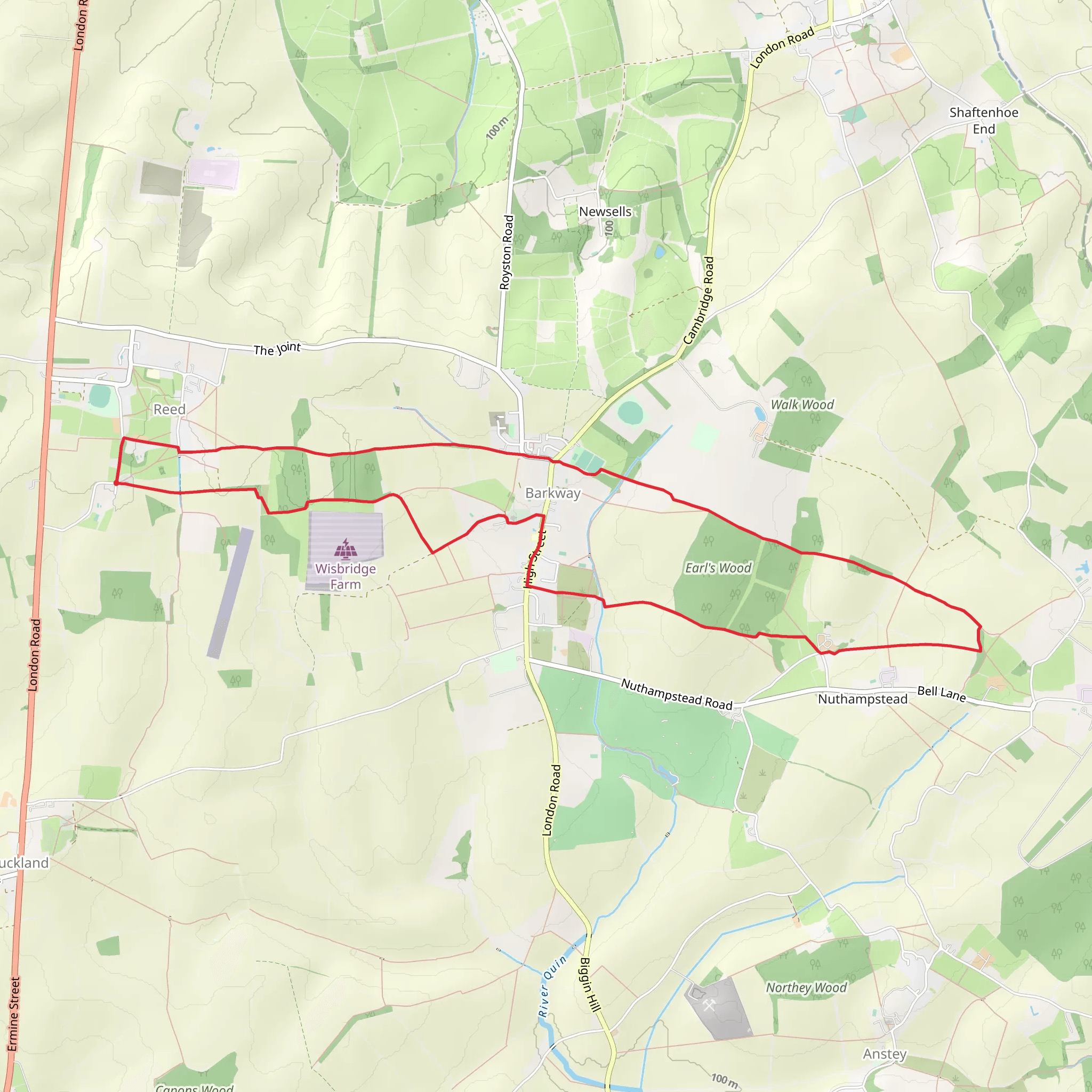 Reed to Nuthampstead Circular mobile static map