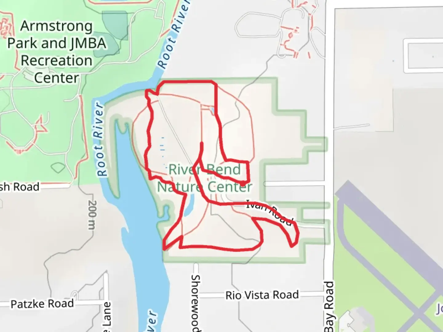 An image depicting the trail Root River from Ivan Road and its surrounding area.