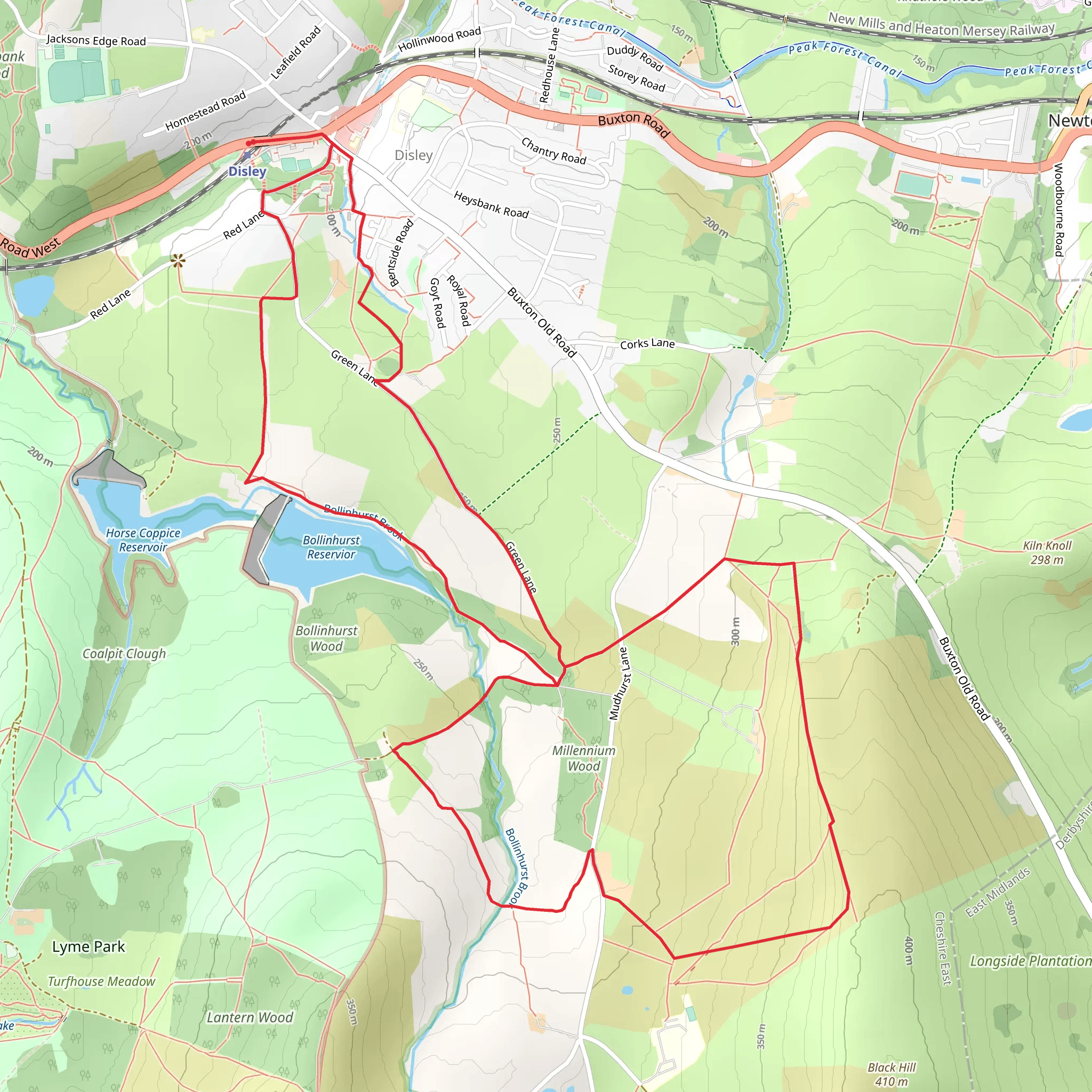 Black Rocks and Bollinhurst Reservoir from Disley mobile static map