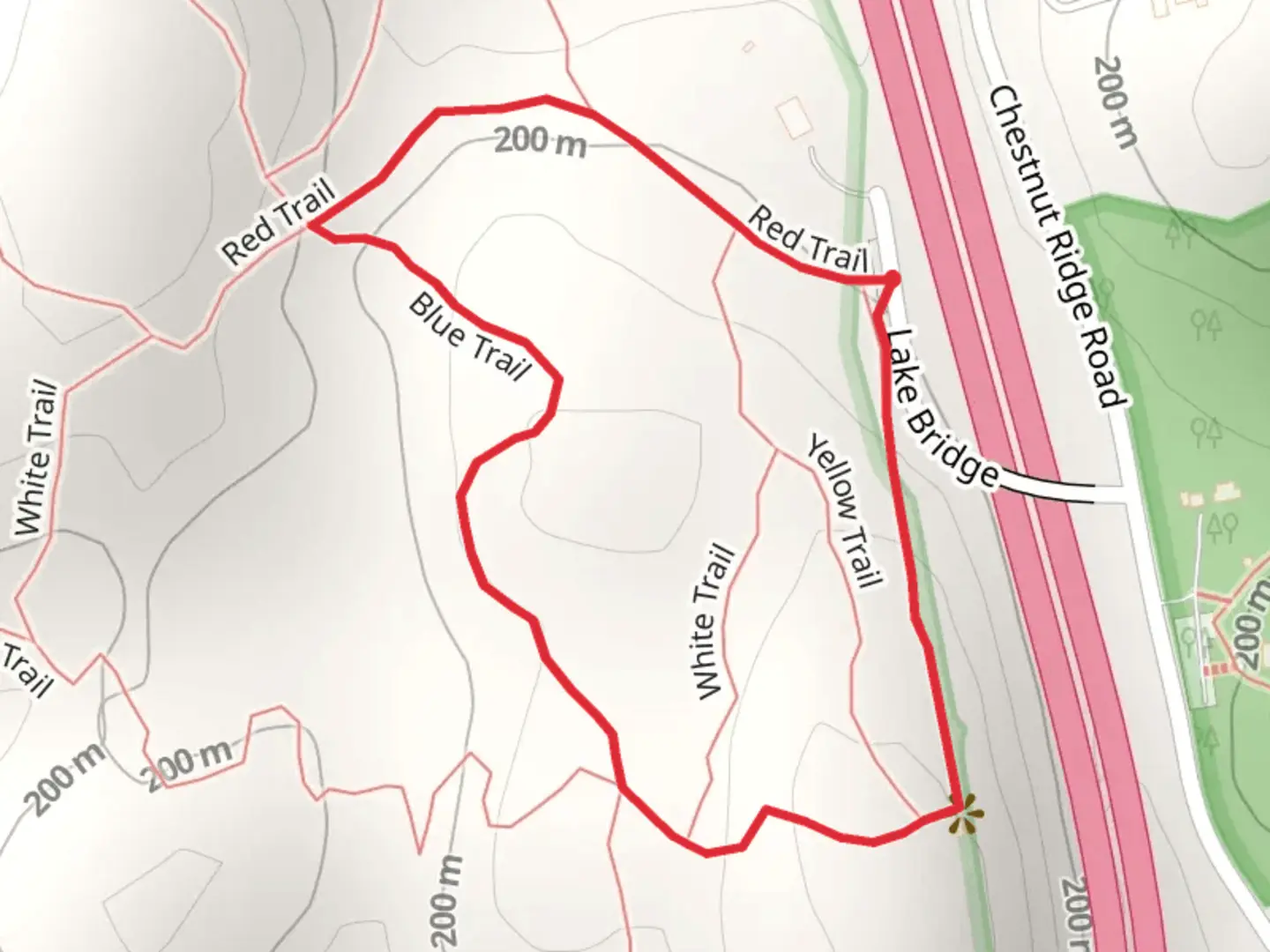 An image depicting the trail Orange Hawk Watch Trail Loop and its surrounding area.