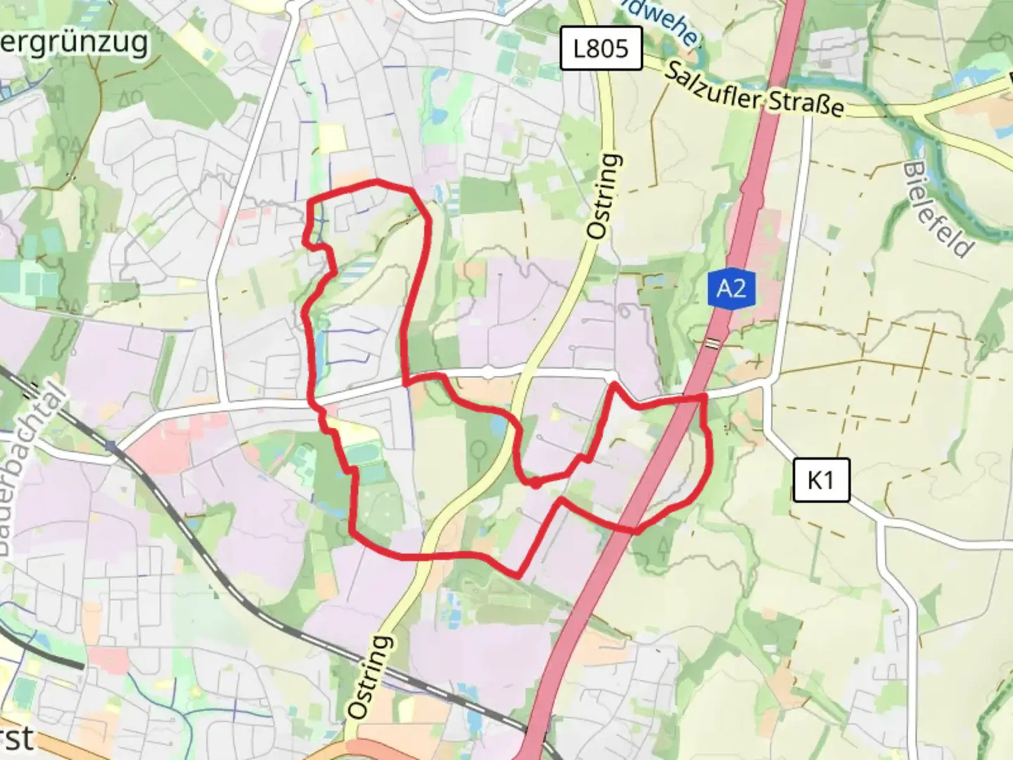 An image depicting the trail A1 - Heepen and its surrounding area.