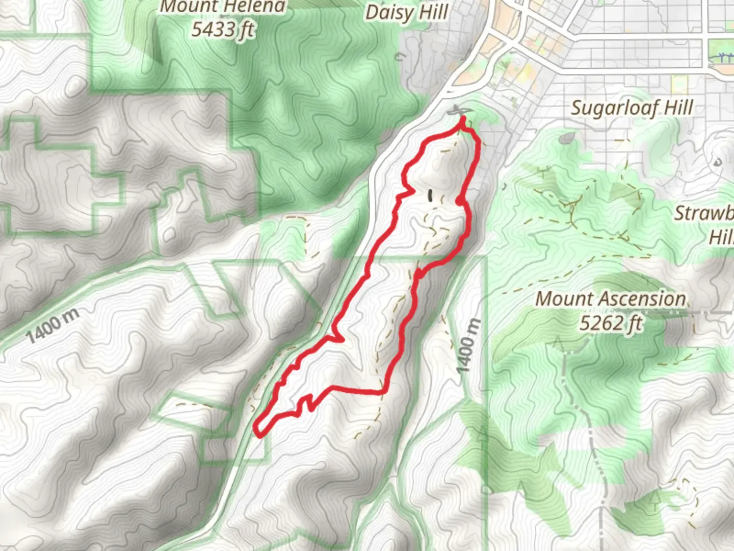 An image depicting the trail Rodney Ridge Trail and Dale Harris Park Loop and its surrounding area.
