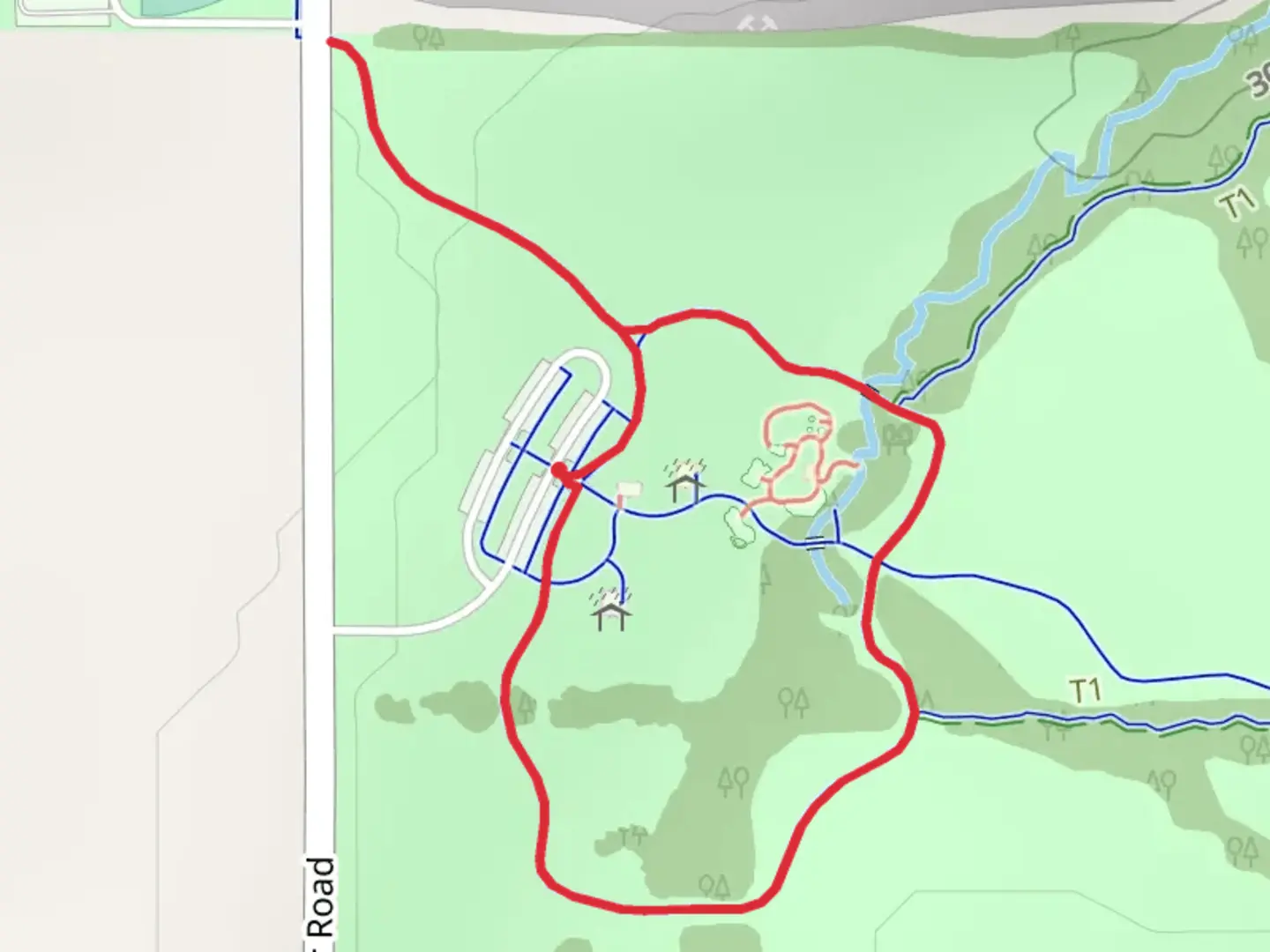 An image depicting the trail Sunflower Road Loop and its surrounding area.