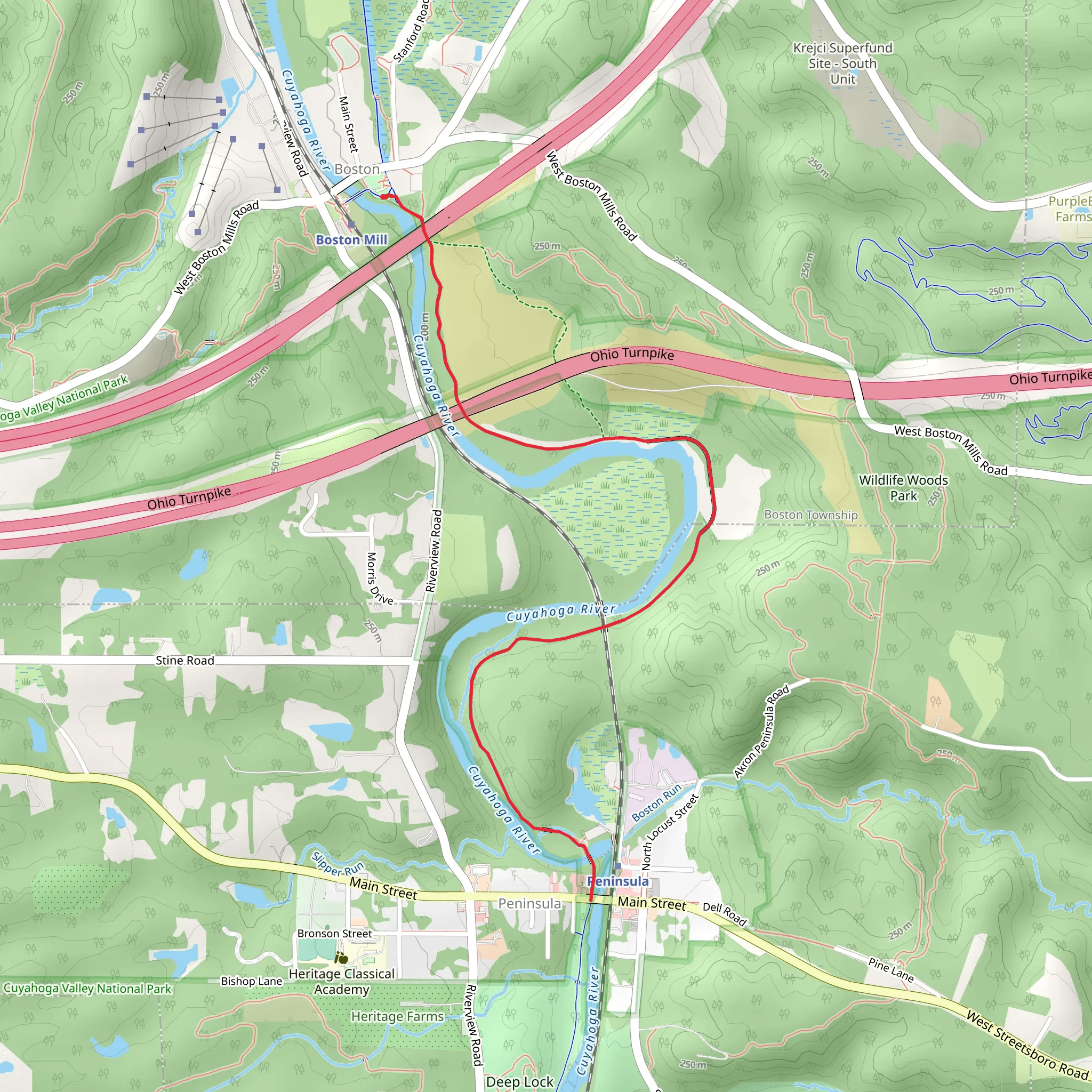 Ohio and Erie Canal Towpath Trail from Boston Mill to Peninsula mobile static map