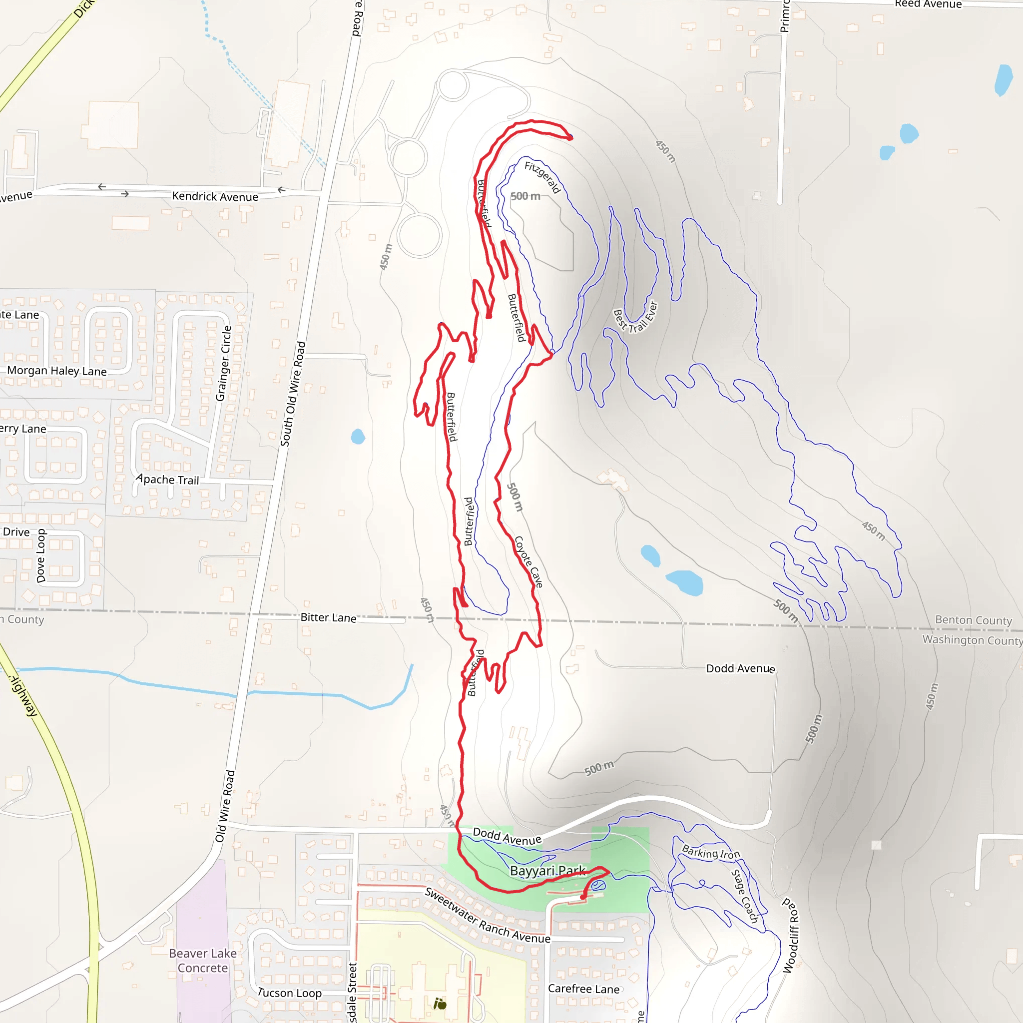 Butterfield and Coyote Cave Loop mobile static map