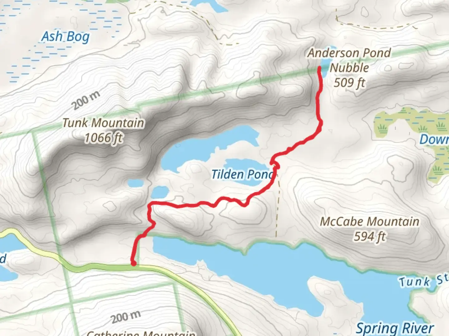 An image depicting the trail Salmon Pond, Tilden Pond and Anderson Pond and its surrounding area.