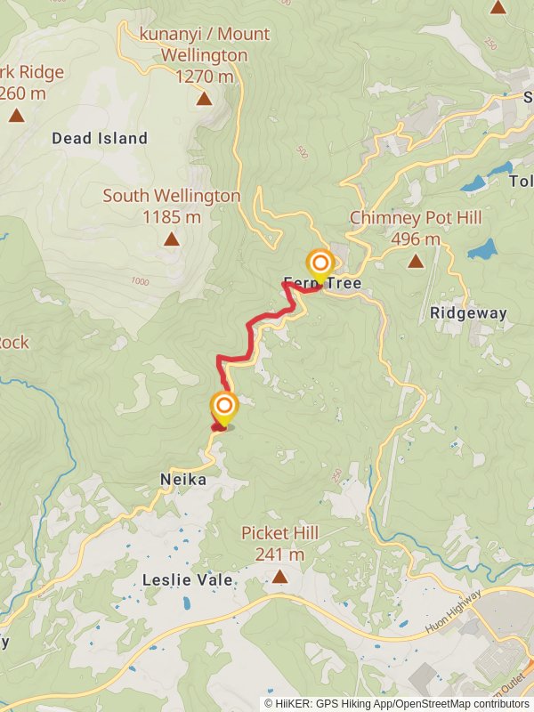 Fern Tree to Neika Trail mobile static map