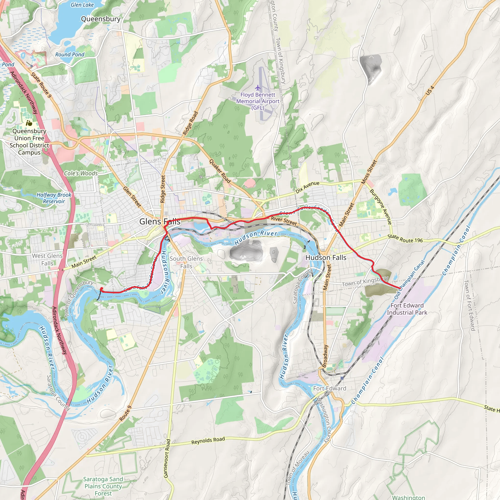 Glens Falls via Glens Falls Feeder Canal mobile static map