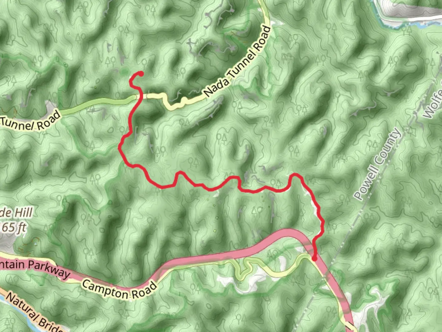 An image depicting the trail Tunnel Ridge Road and its surrounding area.
