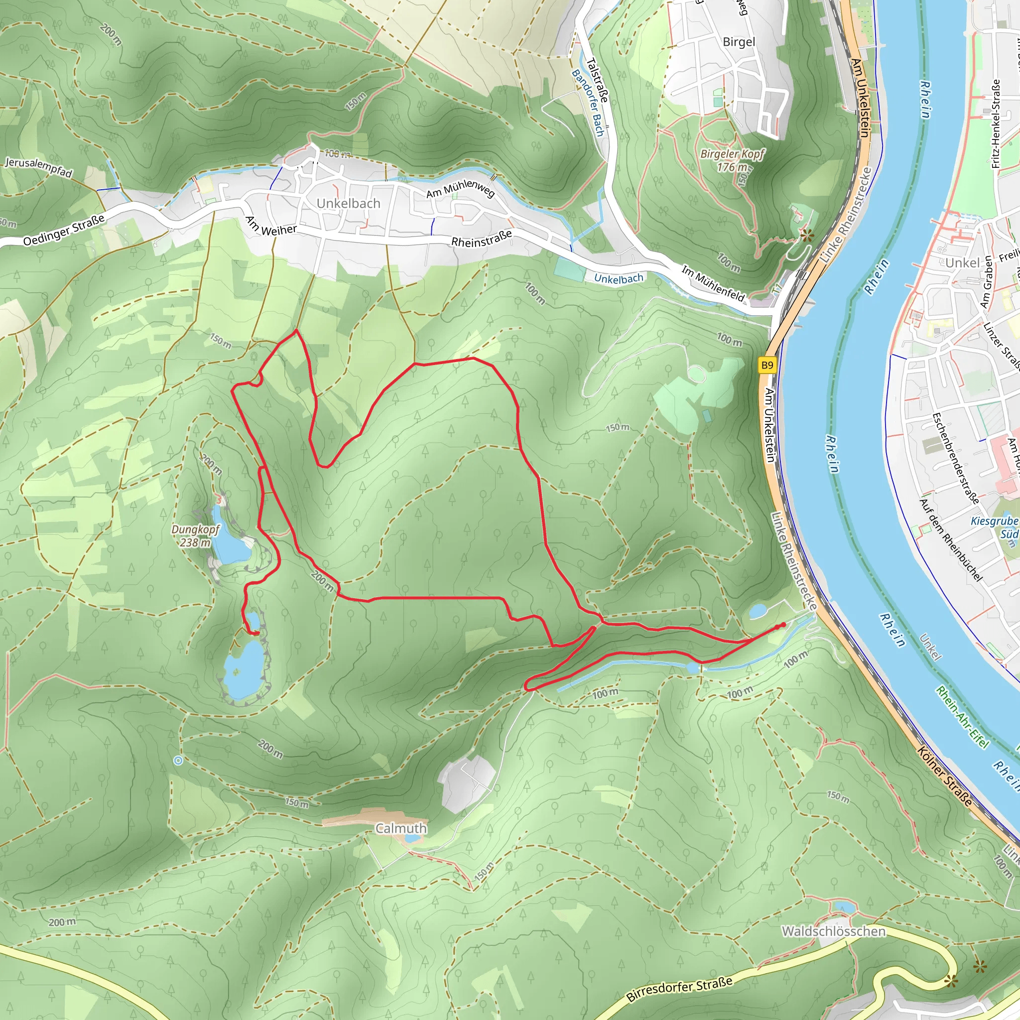 Dungkopf via Linksrheinischer Jakobsweg and Wanderweg Remagen mobile static map