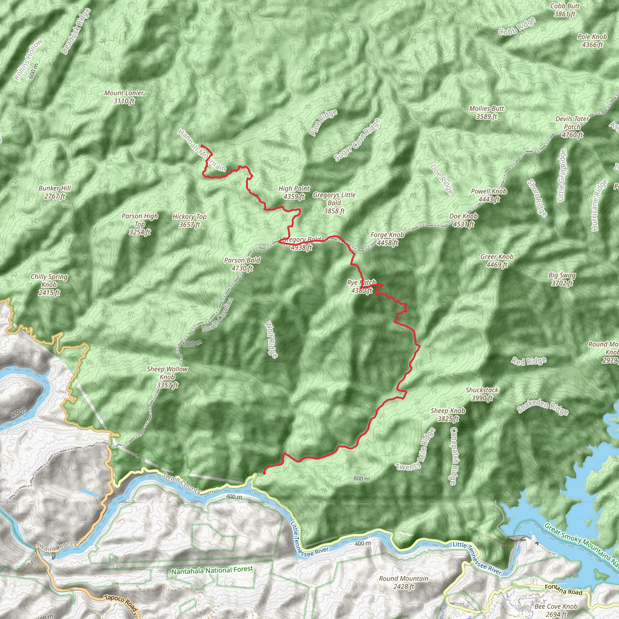 Rich Gap via Long Hungry Ridge Trail mobile static map