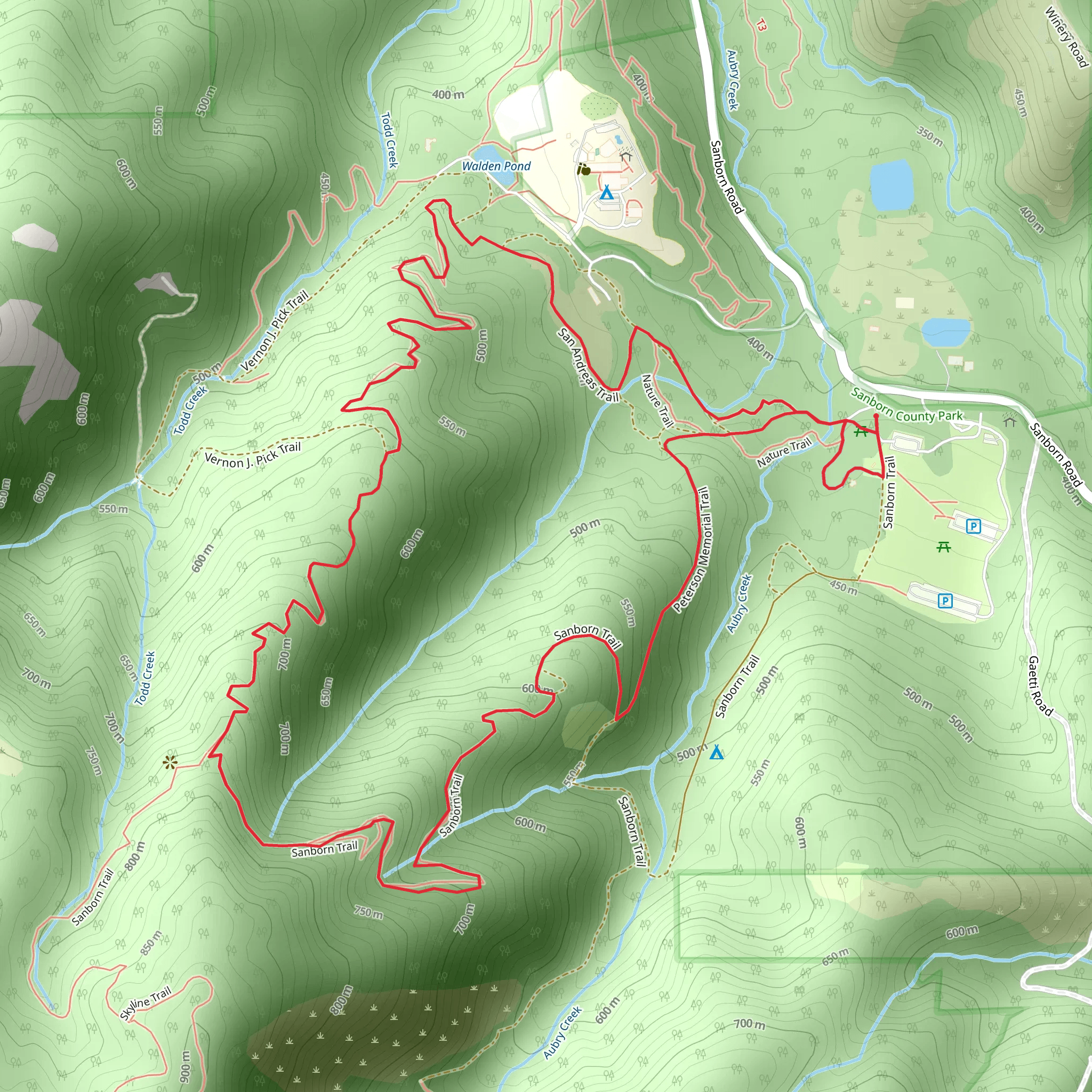 San Andreas, Upper Madrone and Sanborn Loop Trail mobile static map
