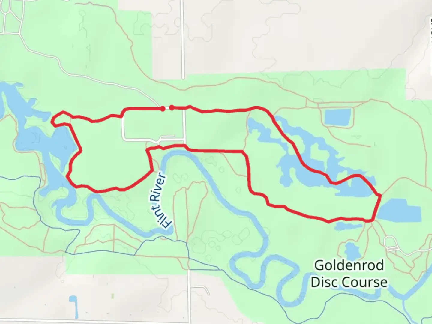 An image depicting the trail Loop around Flint River and its surrounding area.