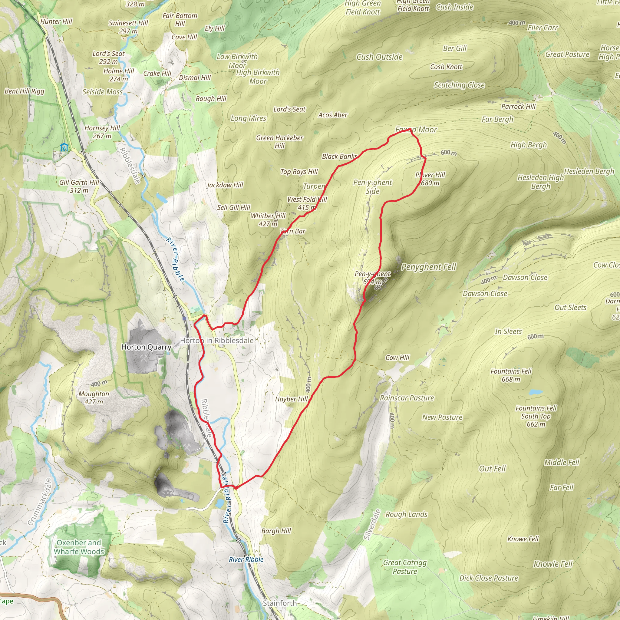 Helwith Bridge and Horton in Ribblesdale Loop via Pen y ghent and Hull Pot mobile static map