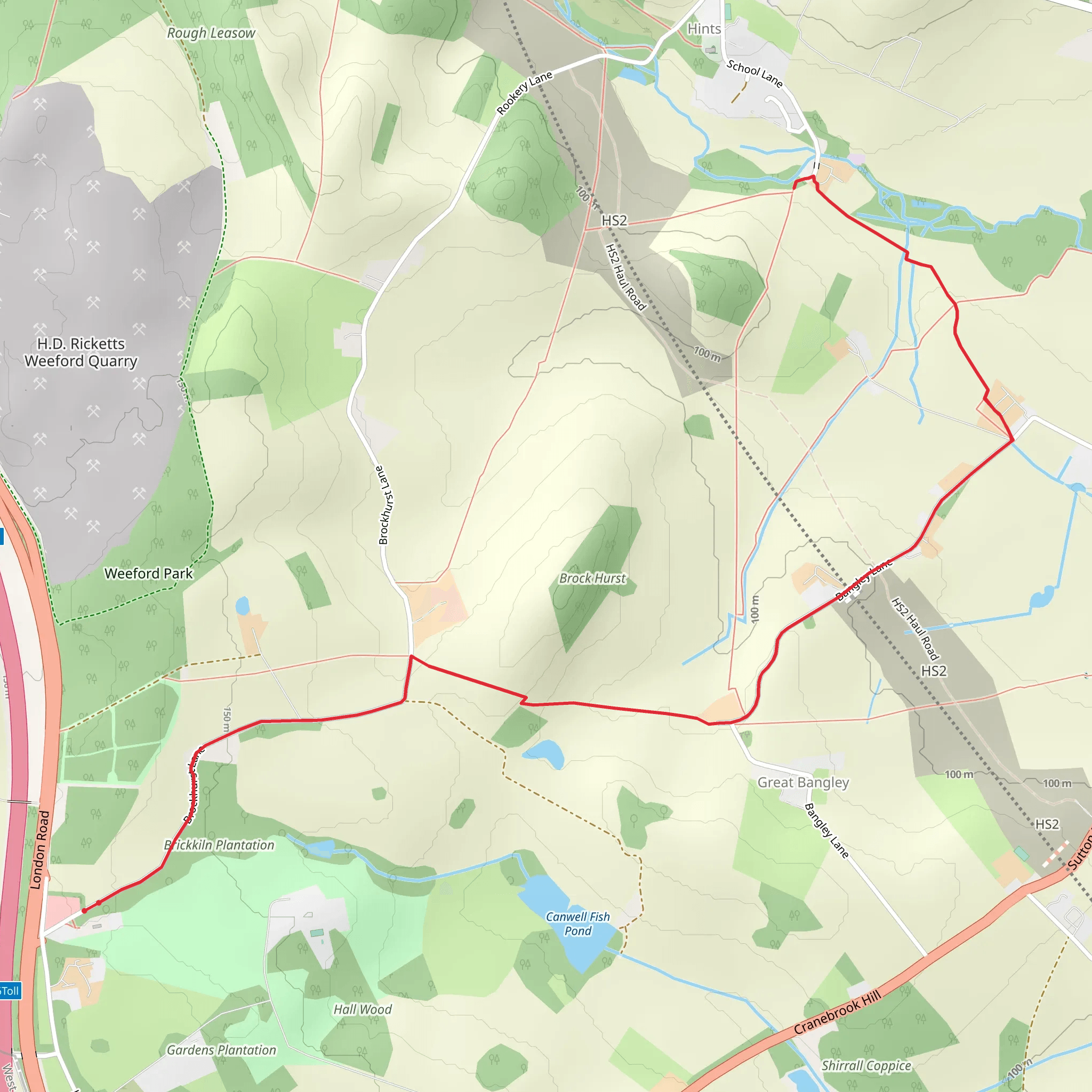 Canwell to Hints Walk mobile static map