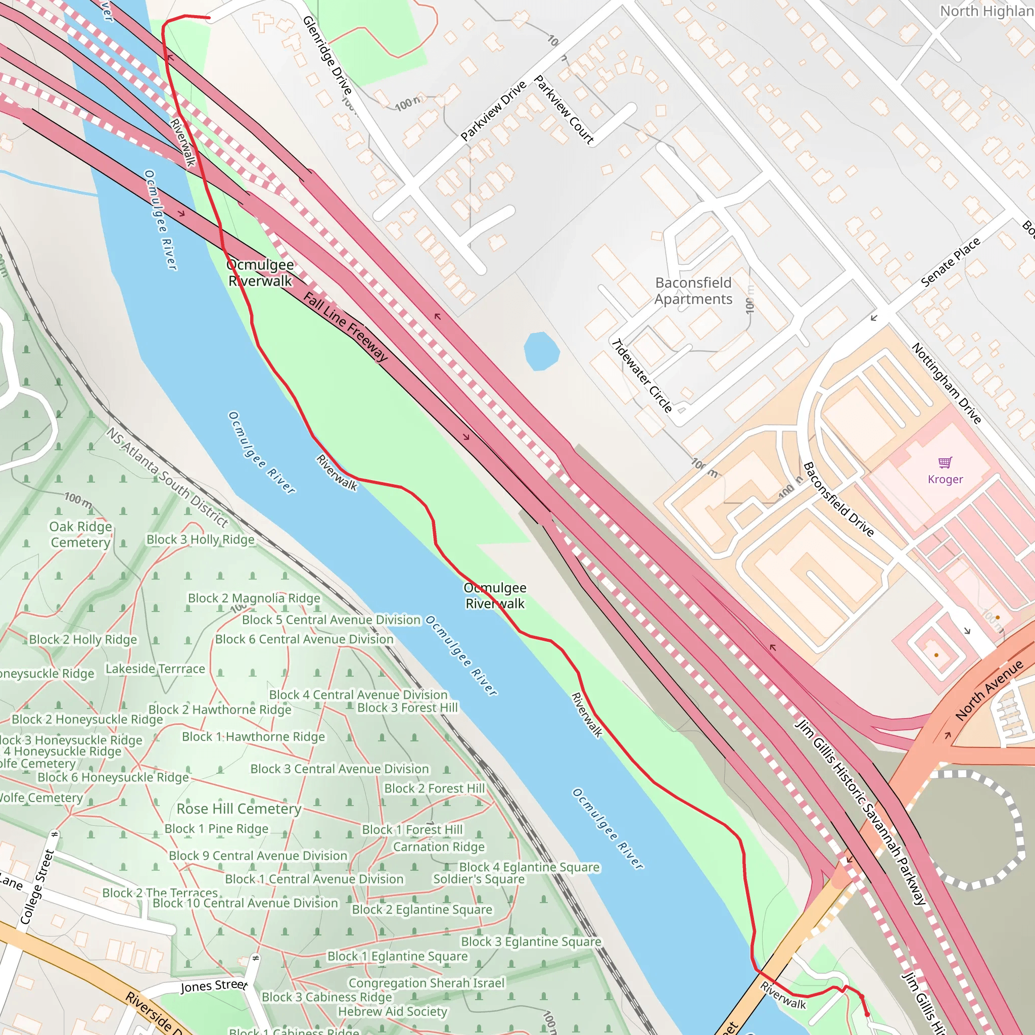 Ocmulgee Riverwalk from Spring Street mobile static map